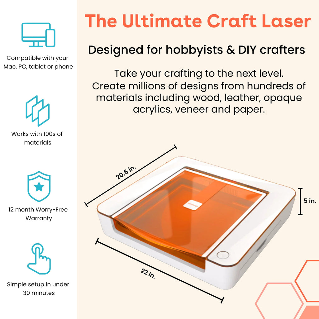Glowforge Aura 3D Printer Craft Laser Engraver and Cutter Machine, Compatible with Mac & PC, Works with Wood, Acrylic, Metal, Leather