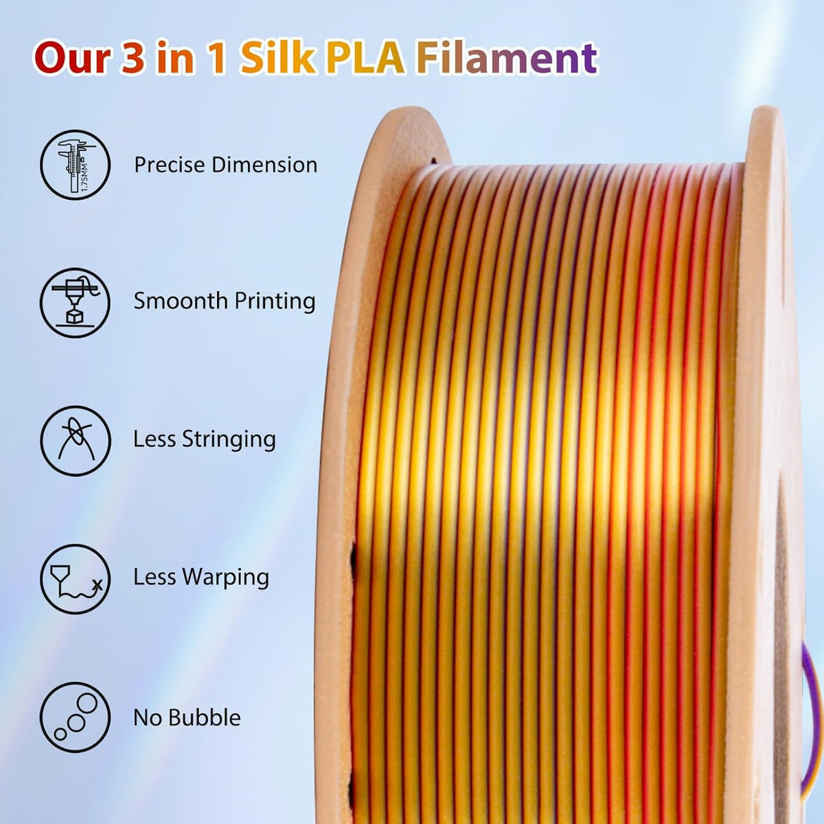 Multicolor 3D Printer Filament,Dual/Tri Color 1.75mm PLA Silk Shiny Printing Filament,250g(0.55lbs) Fit Most FDM 3D Printer