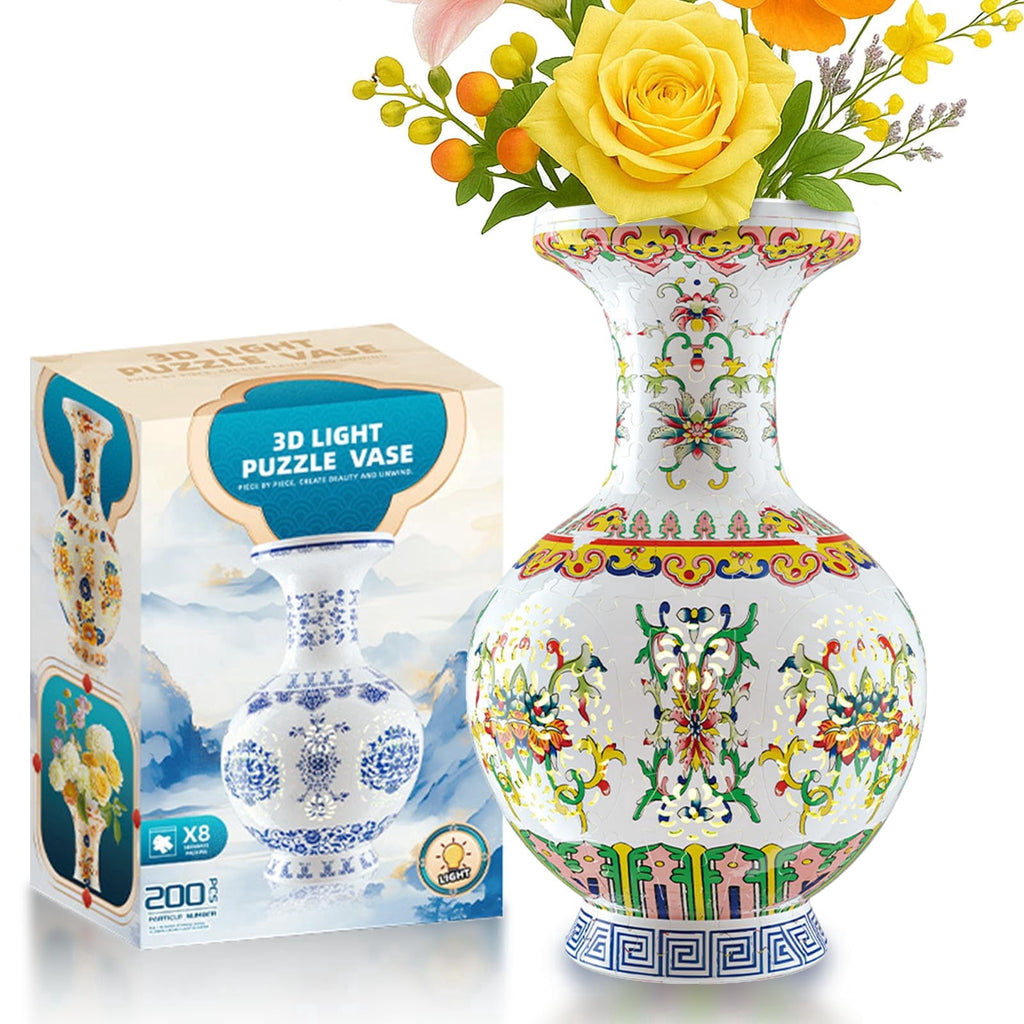 3D Vase Puzzle with Lighting ,200Pieces 3D Puzzles for Adults,Vase Puzzle for Home Decor,Christmas Birthday Gifts