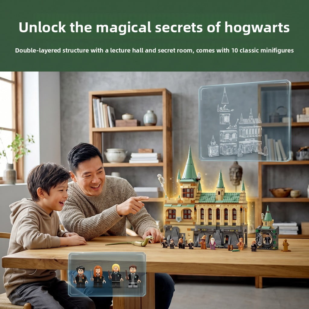 764Pcs Fantasy Castle Building Set with Glowing Lanterns, 5 Mini Figures, Dragon Skeleton & Swing Armory Scene, DIY 3D Puzzle Kit for Adults Teens, Desktop Home Decor