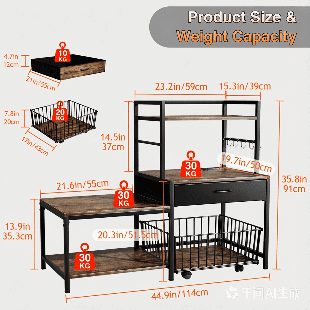 Heavy Duty 3D Printer Stand with Storage Shelf and Drawer, Industrial Rolling Printer Rack for 3D Printer Filament and Tools, Sturdy Metal Frame Printer Table for Home Office Workshop