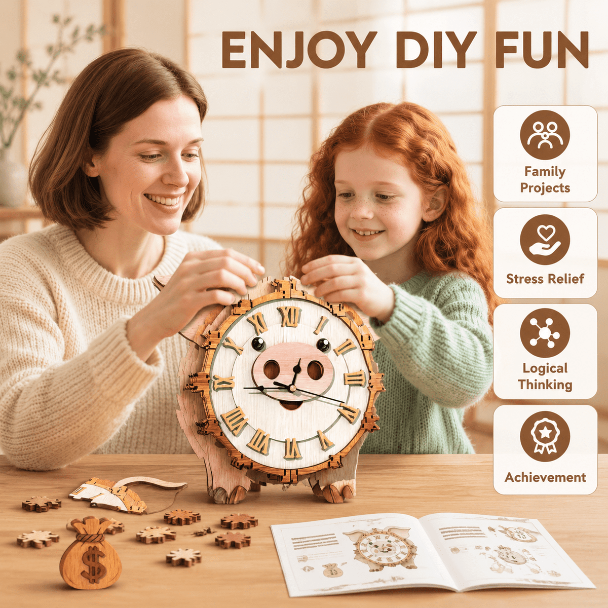 Butterfly Clock 3D Wooden Puzzle Clock DIY Mechanical Craft Kit for Adults Teens