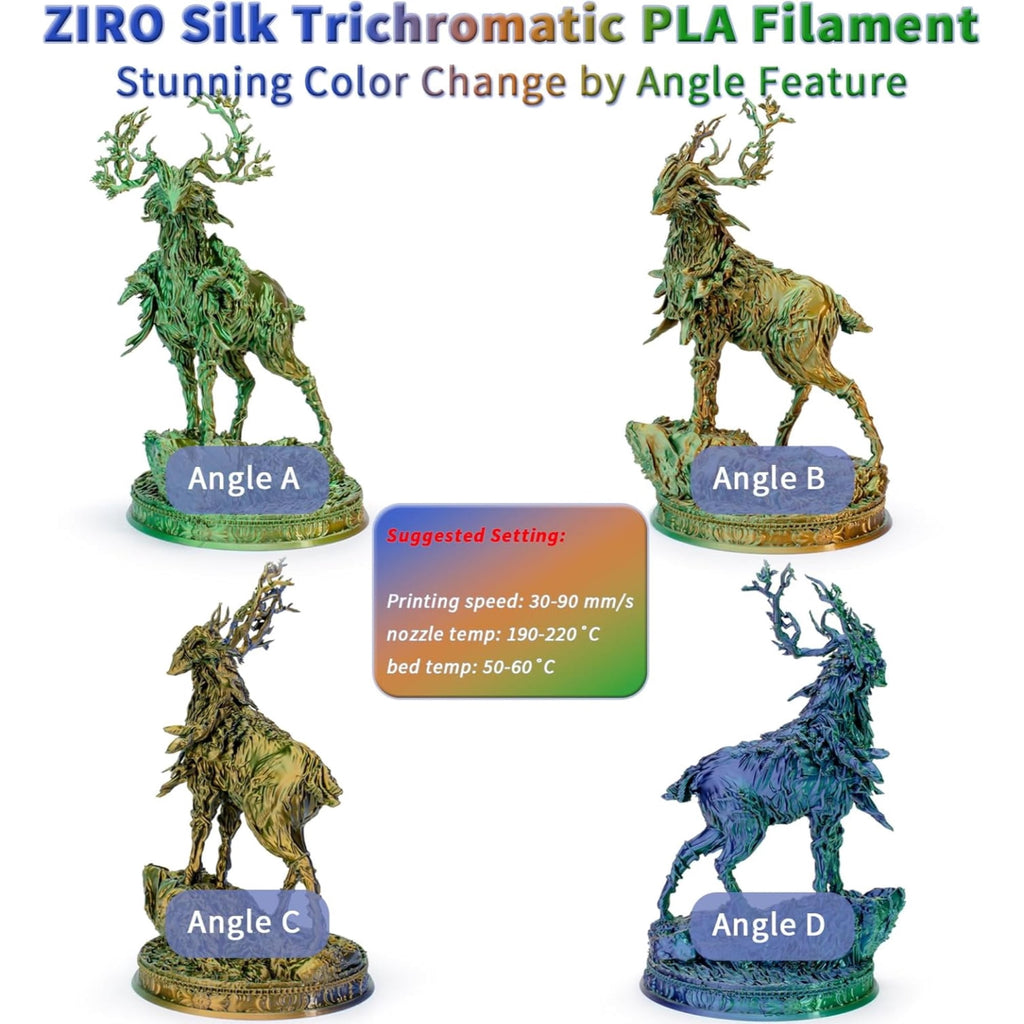 Ziro 3D Tri-color Silk PLA 1.75mm 1kg, Indigo Satin