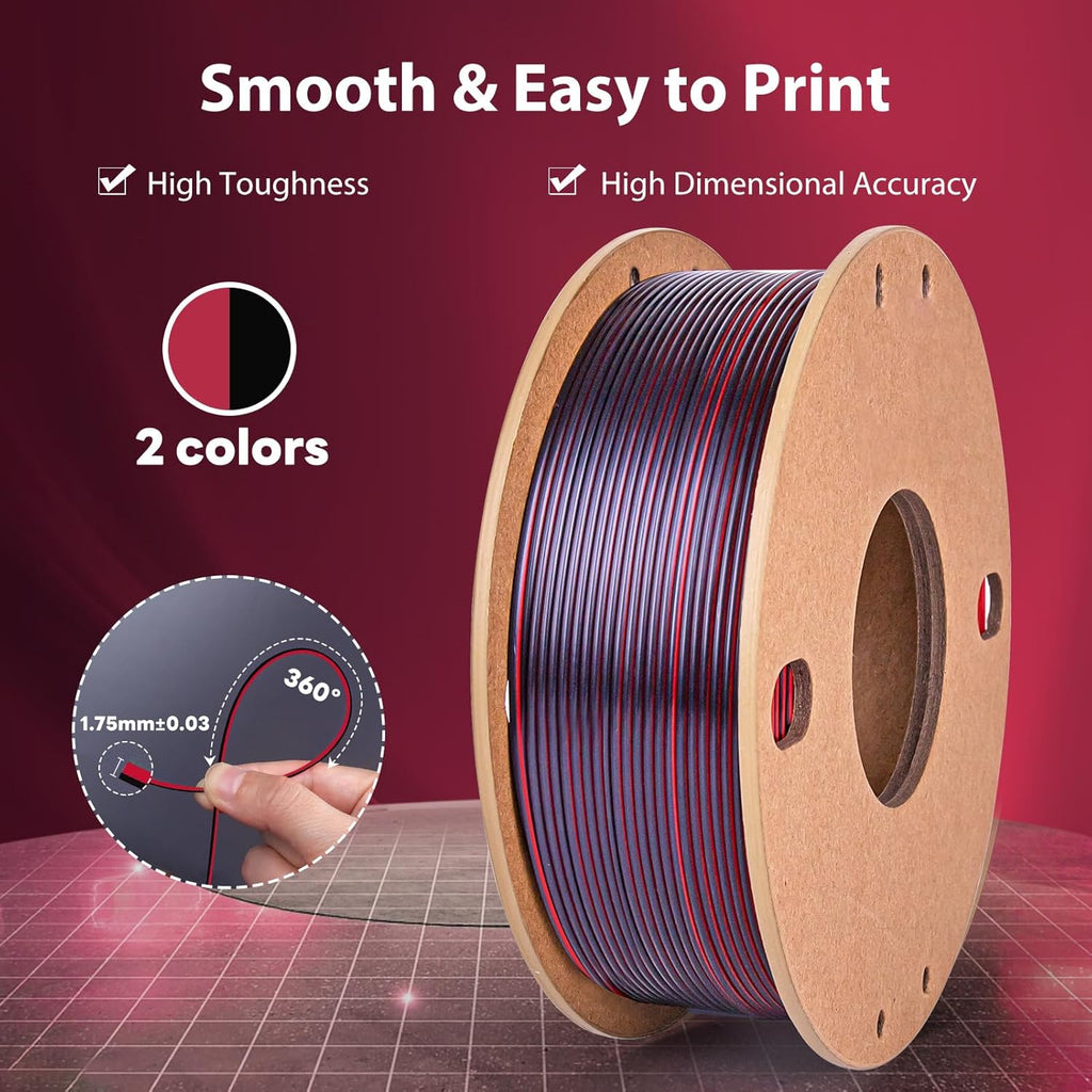 Multicolor 3D Printer Filament,Dual/Tri Color 1.75mm PLA Silk Shiny Printing Filament,250g(0.55lbs) Fit Most FDM 3D Printer