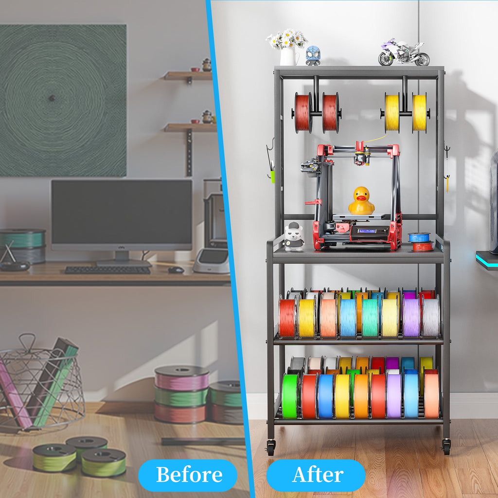 Heavy Duty 3D Printer Stand with Storage Shelf and Drawer, Industrial Rolling Printer Rack for 3D Printer Filament and Tools, Sturdy Metal Frame Printer Table for Home Office Workshop