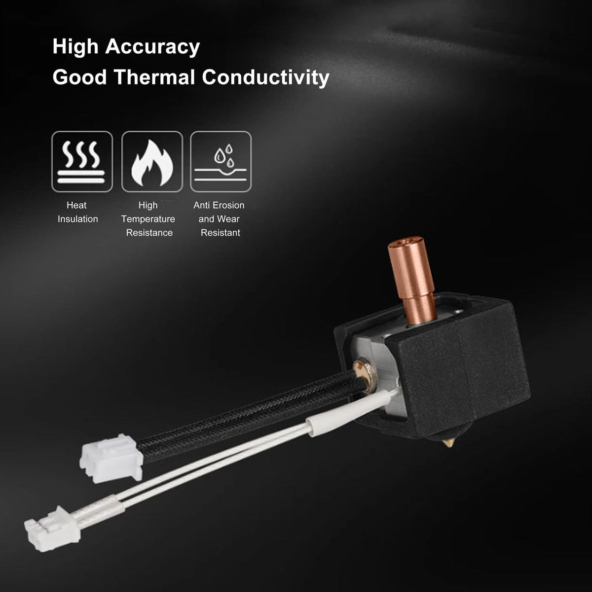 High Temperature 3D Printer Extruder Heater Block Kit with Titanium Alloy Copper Throat and Hardened Steel 0.4 mm / 0.02 in Nozzle and 24V 40W Heating Rod (3.54 x 0.91 x 1.41 in / 90 x 23 x 35.8 mm)