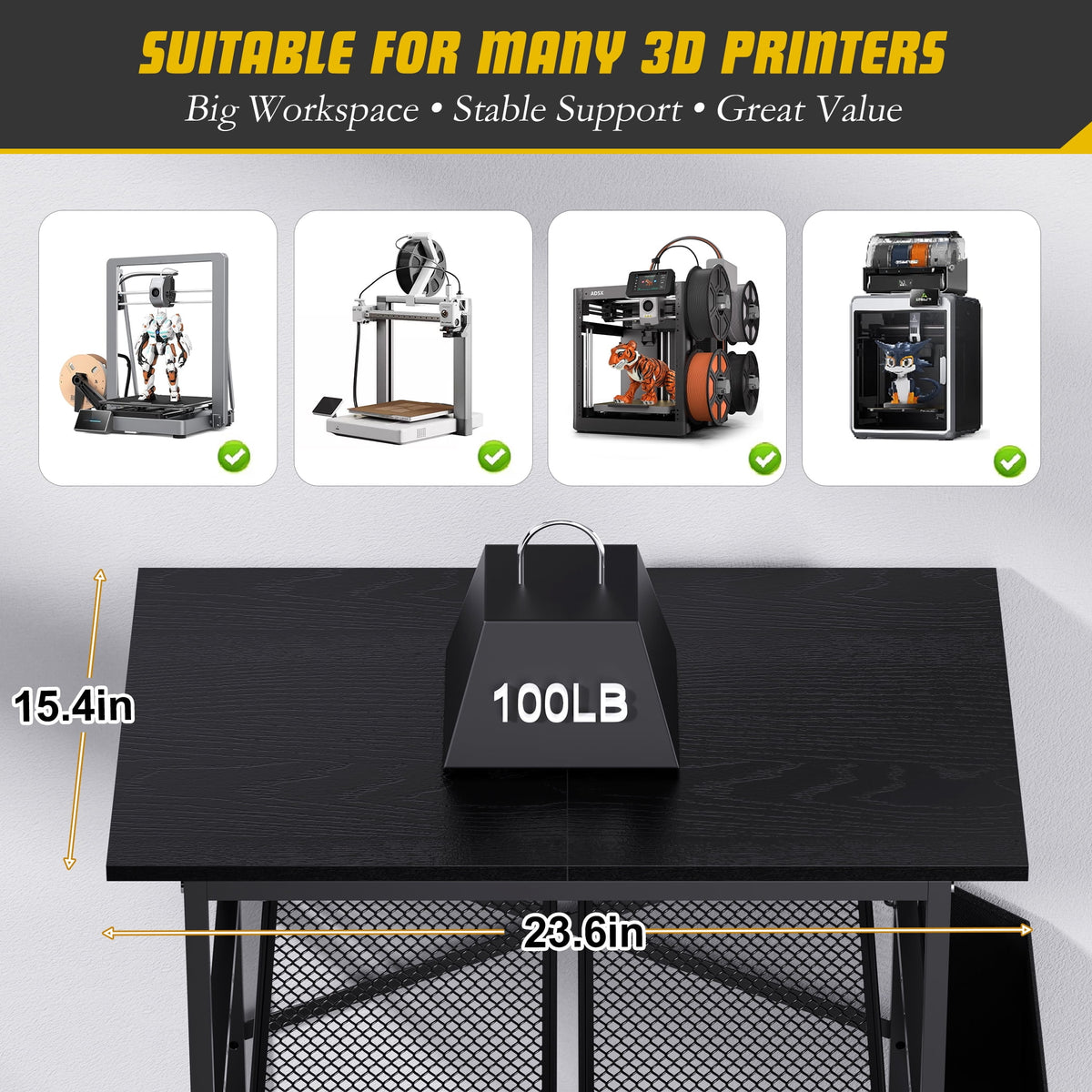 3D Printer Stand with Filament Storage Bag, Wall Mount 3D Printing Table for Home Office Use