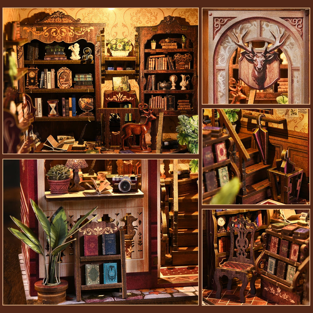DIY Book Nook Kit with LED Light, Fantasy Wonderland Fold-Out Storybook Diorama, 3D Wooden Puzzle Bookshelf Decor Gift for Adults Teens