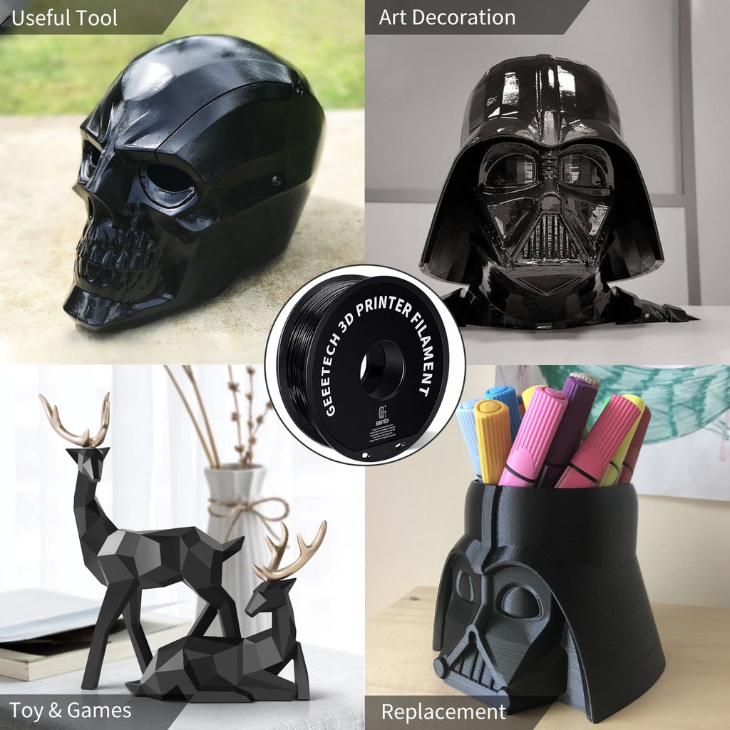 GEEETECH Matte PLA Filament, 1.75mm Matte Black 3D Printer Filament, 1kg Spool (2.2lbs), Dimensional Accuracy +/- 0.03 mm, Fit Most FDM Printer