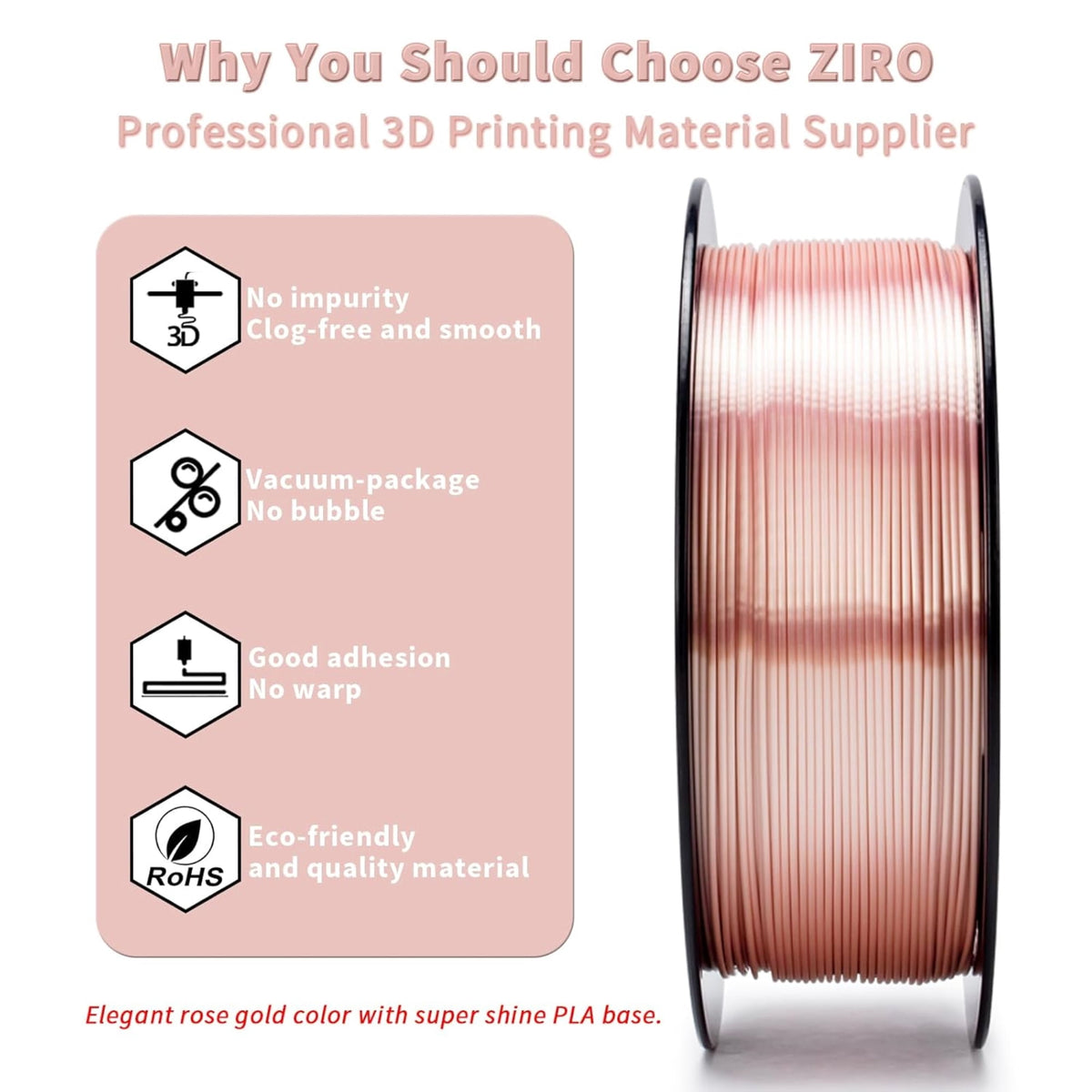 Ziro 3D Silk PLA Filament 1.75mm 1kg, Silver-Gray
