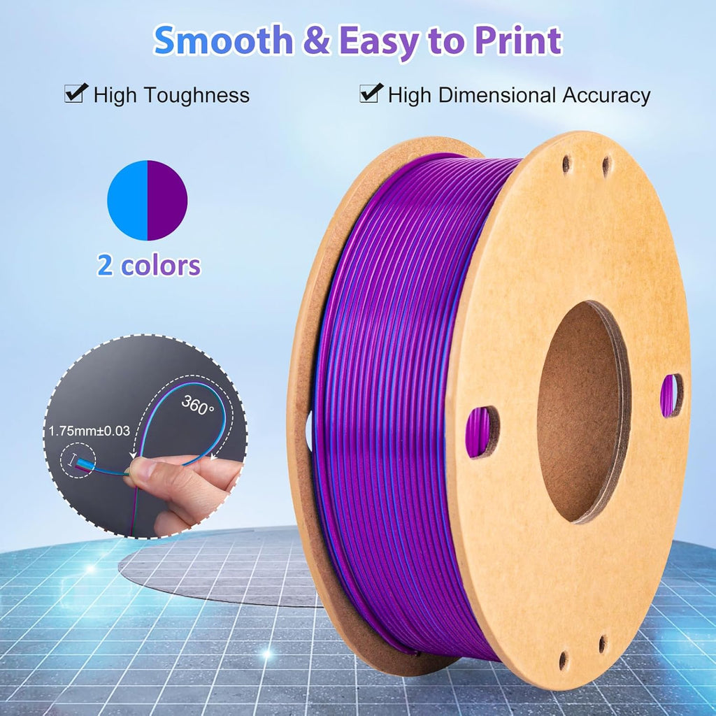 Multicolor 3D Printer Filament,Dual/Tri Color 1.75mm PLA Silk Shiny Printing Filament,250g(0.55lbs) Fit Most FDM 3D Printer