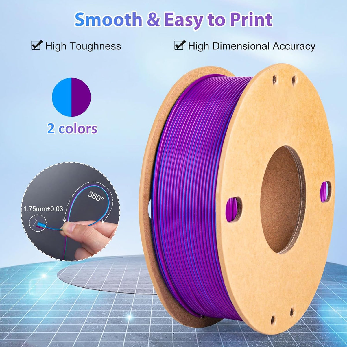 Multicolor 3D Printer Filament,Dual/Tri Color 1.75mm PLA Silk Shiny Printing Filament,250g(0.55lbs) Fit Most FDM 3D Printer