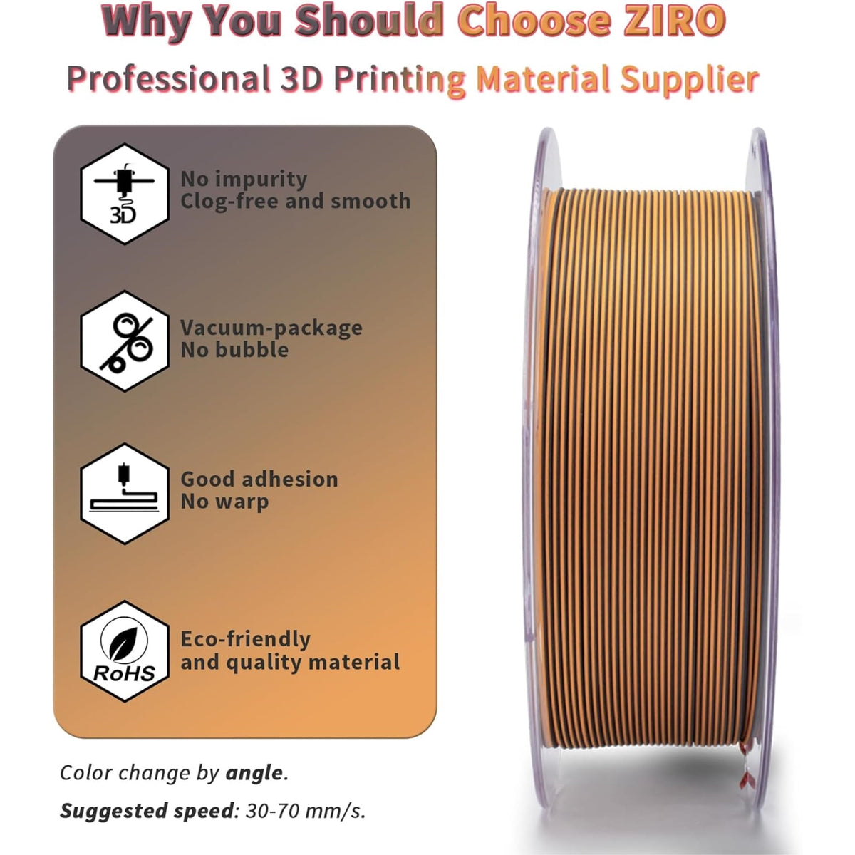 Ziro 3D Tri-Color Matte PLA 1.75mm 1kg, Volcano