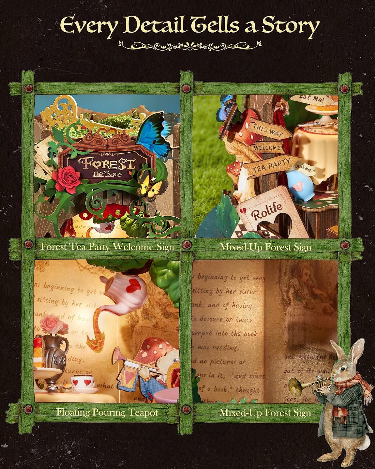 Rolife Forest Tea Party DIY Music Box, 3D Wooden Puzzle with Moving Table and Chair, Forest Tea Party Scene Decor for Adults