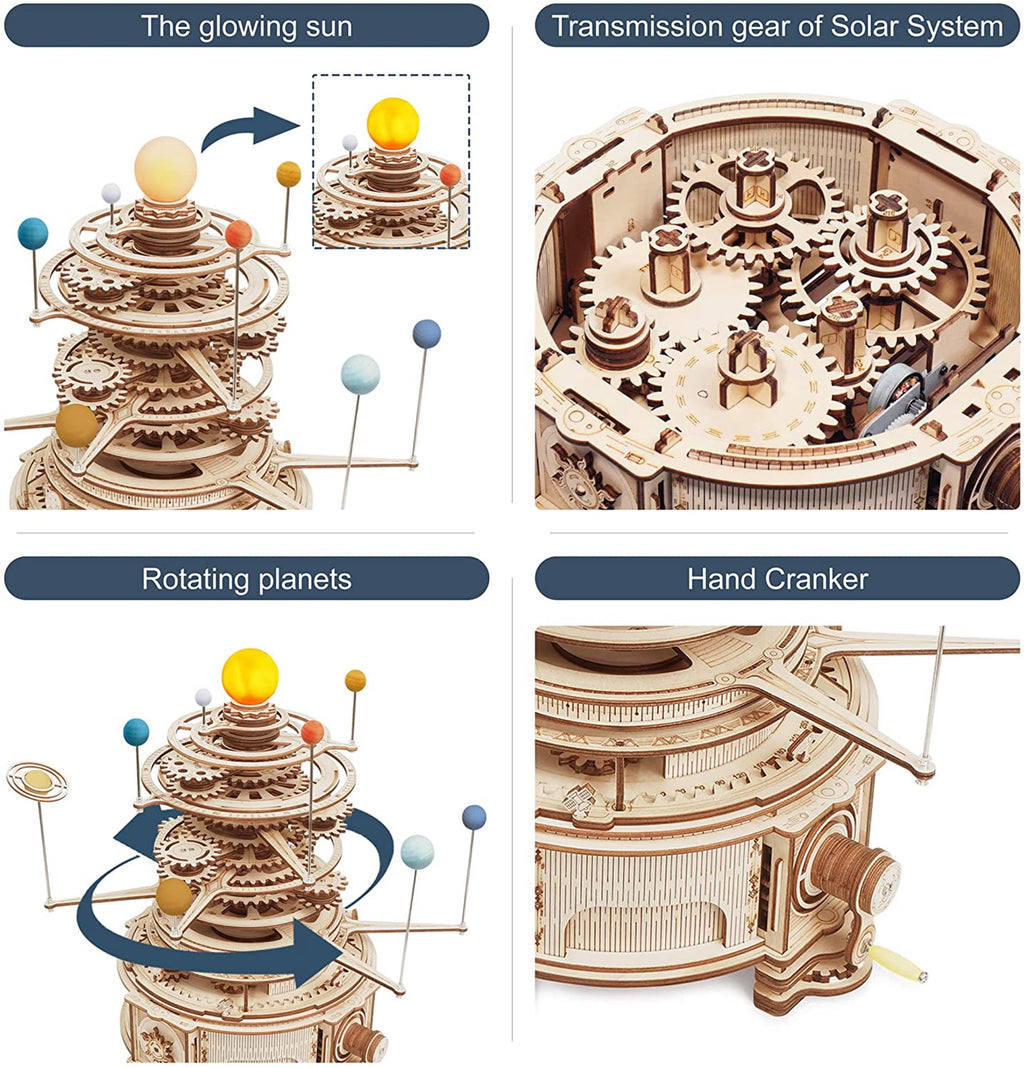 ROKR 316 Pieces 3D Wooden Puzzle Orrery Solar System Model Kit Crafts Desk Decor Gift for Adults Teens