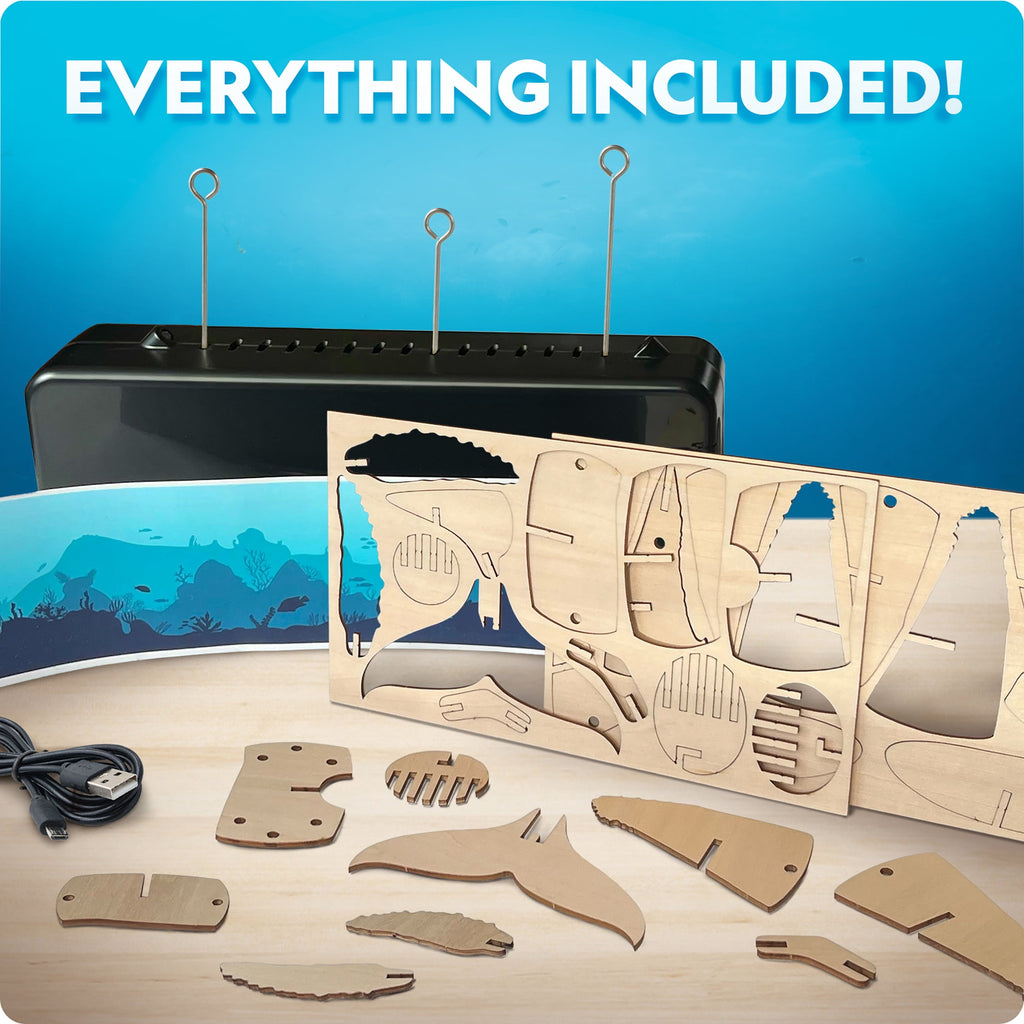 National Geographic Motorized Whale 3D Puzzle – 32-Piece Wooden Model Kit with Light-Up Display Base and Whale Facts, Moving Whale STEM Activity for Kids