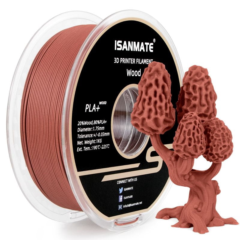 iSANMATE 1.1KG Wood PLA 3D Printer Filament, 1.75mm Cherry Wood Color, Real Wood Texture, ±0.03mm for FDM 3D Printers