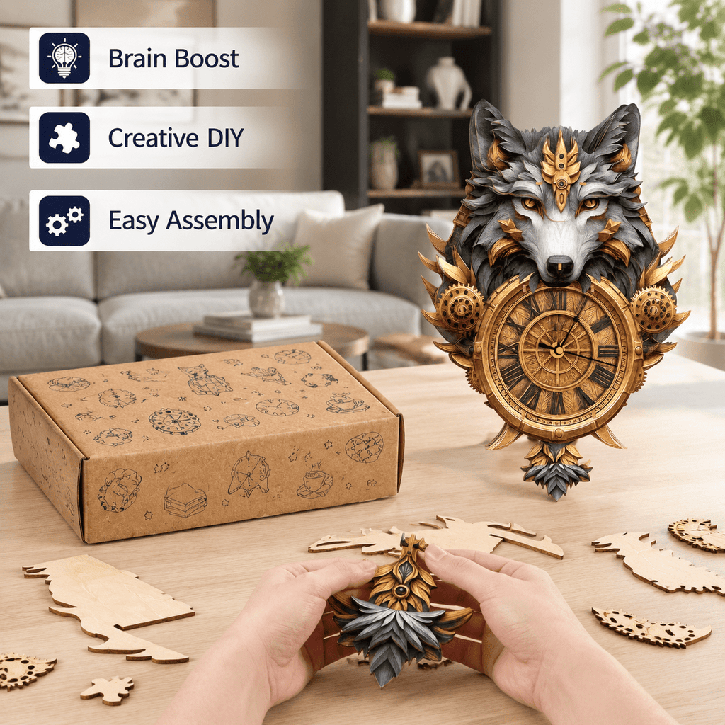 Fire Phoenix Wooden 3D Puzzle Clock DIY Model Kit for Adults
