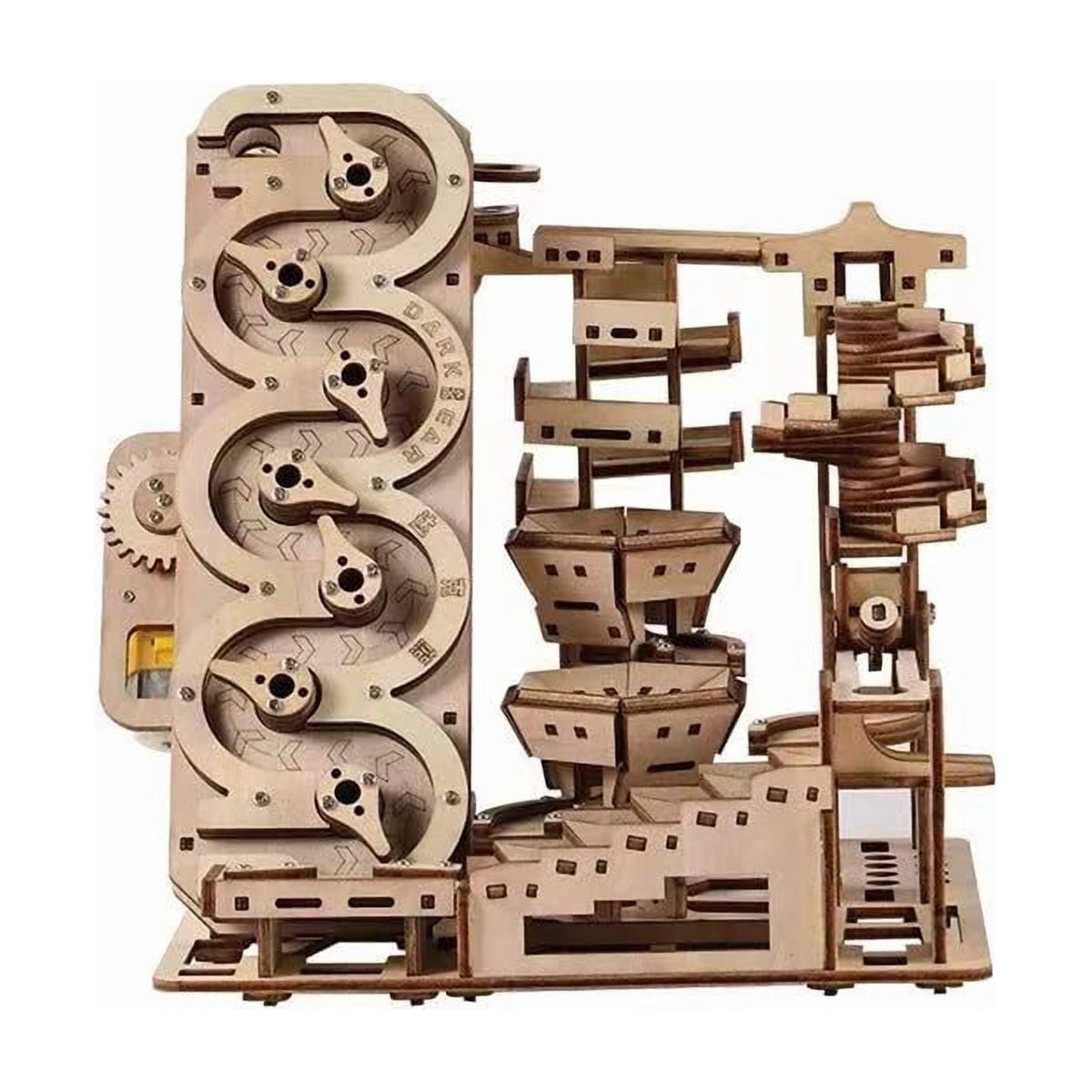 Electric Marble Run DIY Wooden 3D Puzzle Kit, Battery‑Powered Marble Track Model Building Kit for Teens & Adults 14+