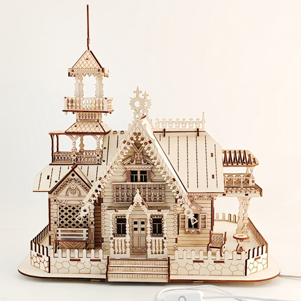 1 Pc 3D Puzzles for Adults, Wooden Puzzles,14.8x11.4x15.3 inch,Beige DIY Miniature Villa Model,for Desk Display, Home Decoration, Birthday Holiday Gifts