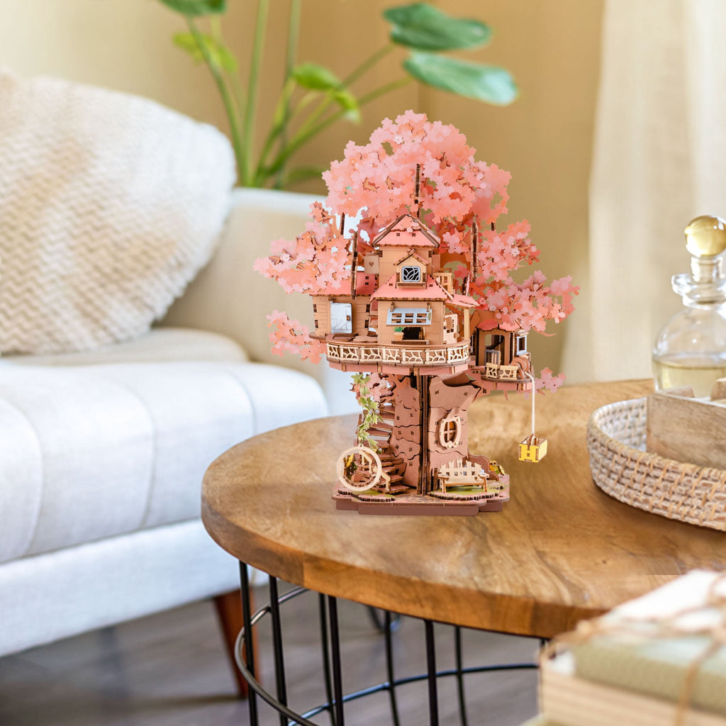 ROBOTIME Sakura Tree Wooden 3D Puzzle,Cherry Blossom Model Building Sets,Tiny House Craft Kits for Bookshelf Decor,Gifts for Adults Teens