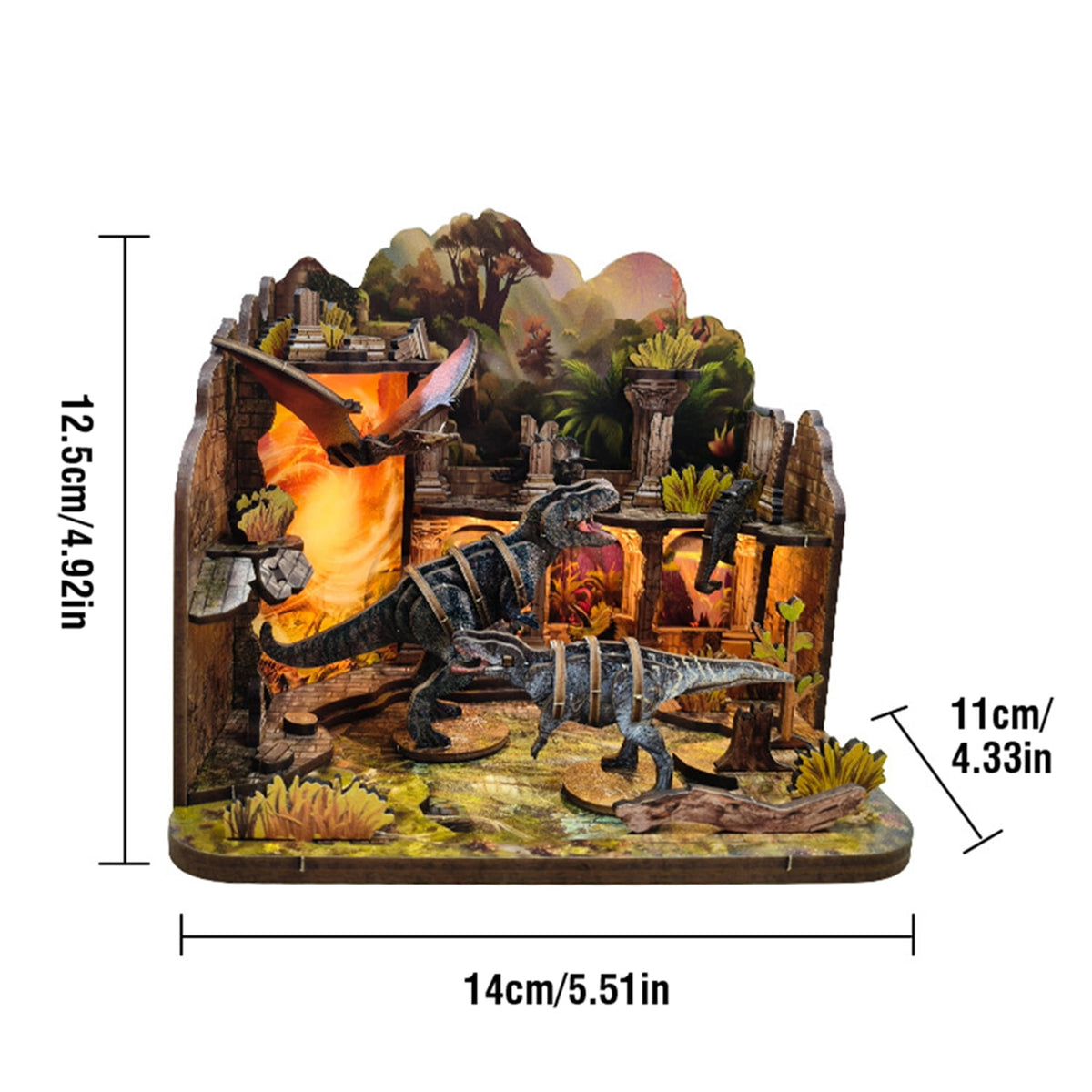 Dinosaur 3D Wooden Puzzle Set 89 Pieces Book Nook Kit with LED Light,Christmas and Birthday Gifts for 14+ Teens Adults