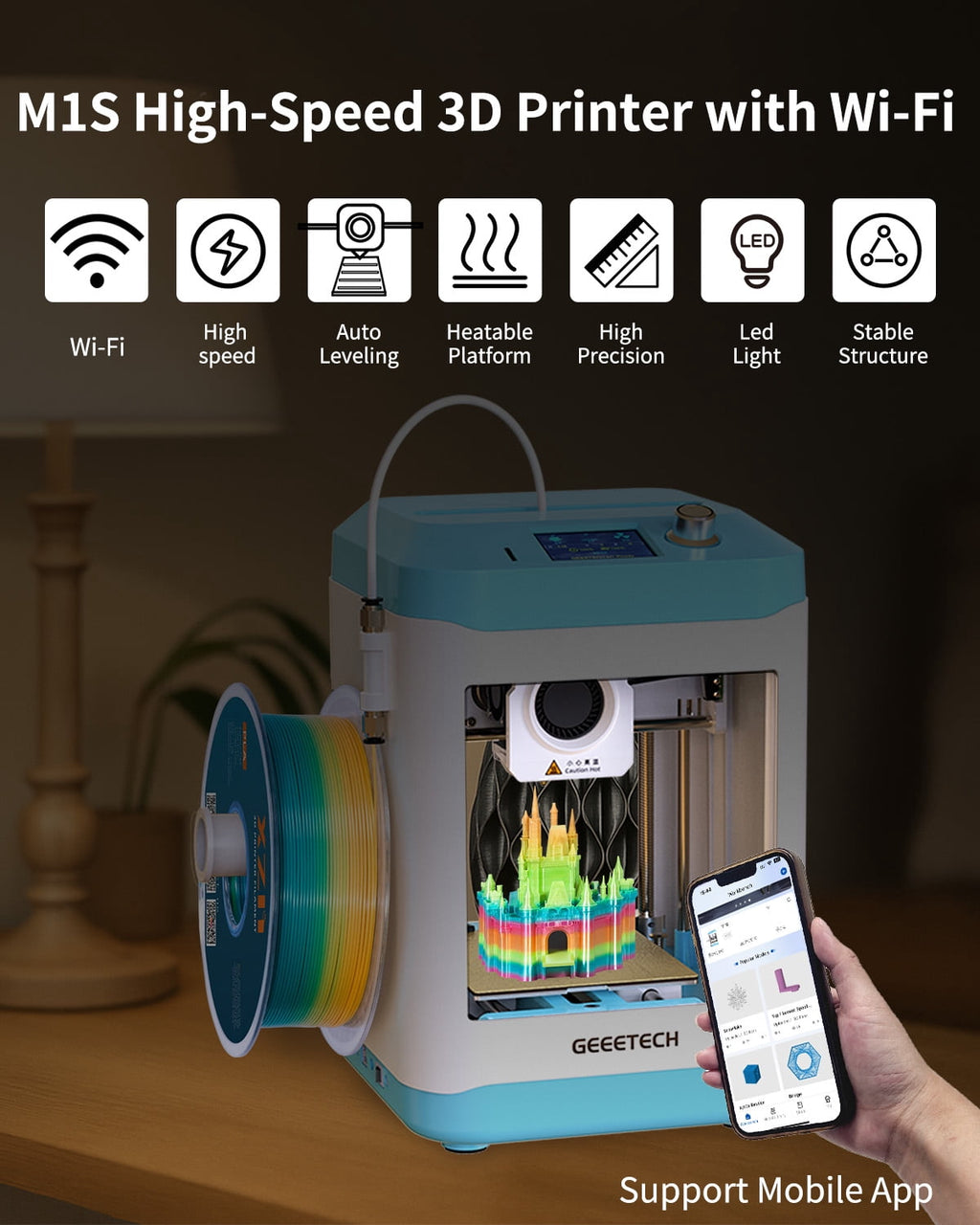 Geeetech Mini Faster 3D Printer with WIFI Fully Assembled 3D Printer for Kids & Beginners