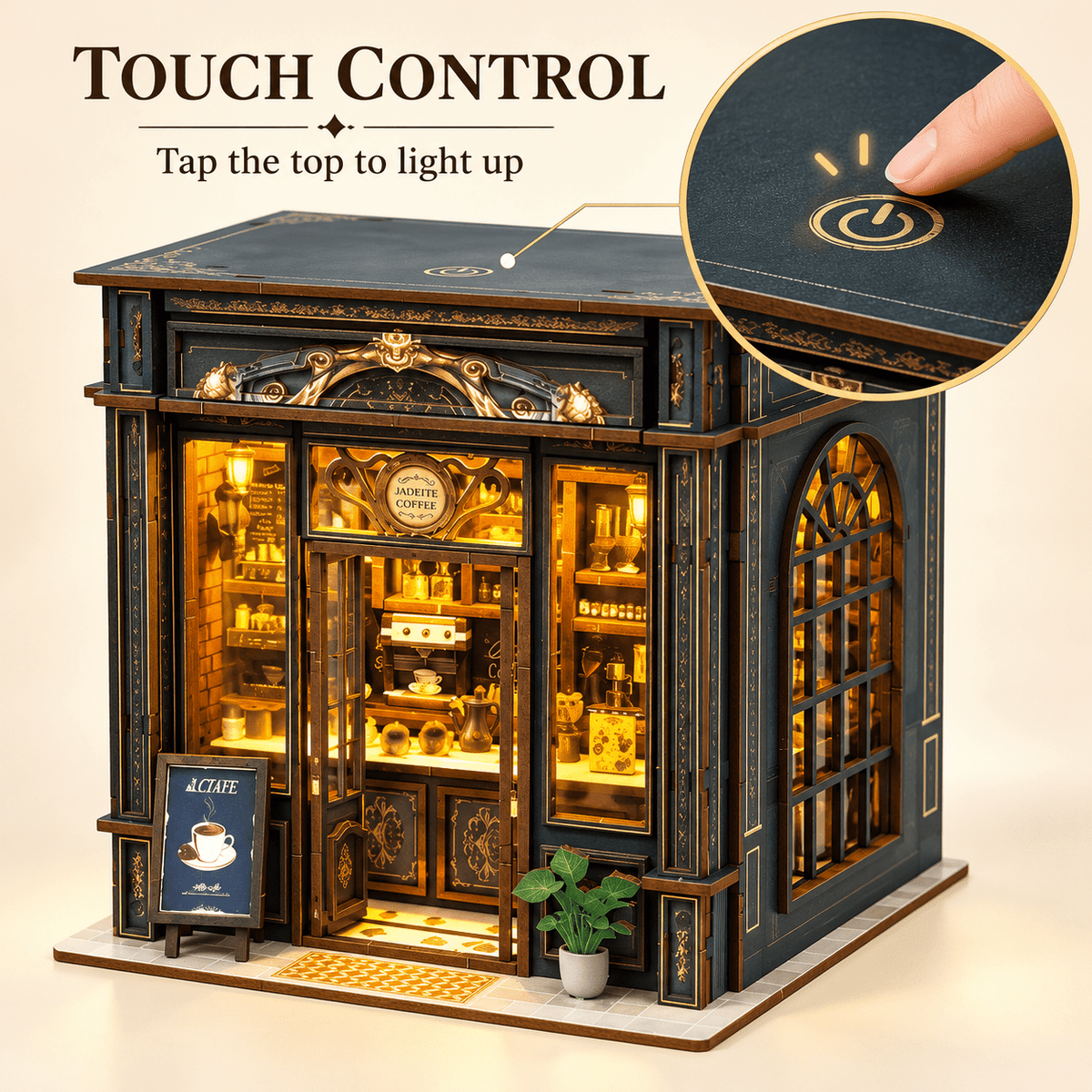 MOJINO Book Nook Kit for Adults, Green Crystal Cafe DIY Miniature House Kit, 3D Wooden Puzzle with LED Light, Christmas & New Year Gift for Book Lovers