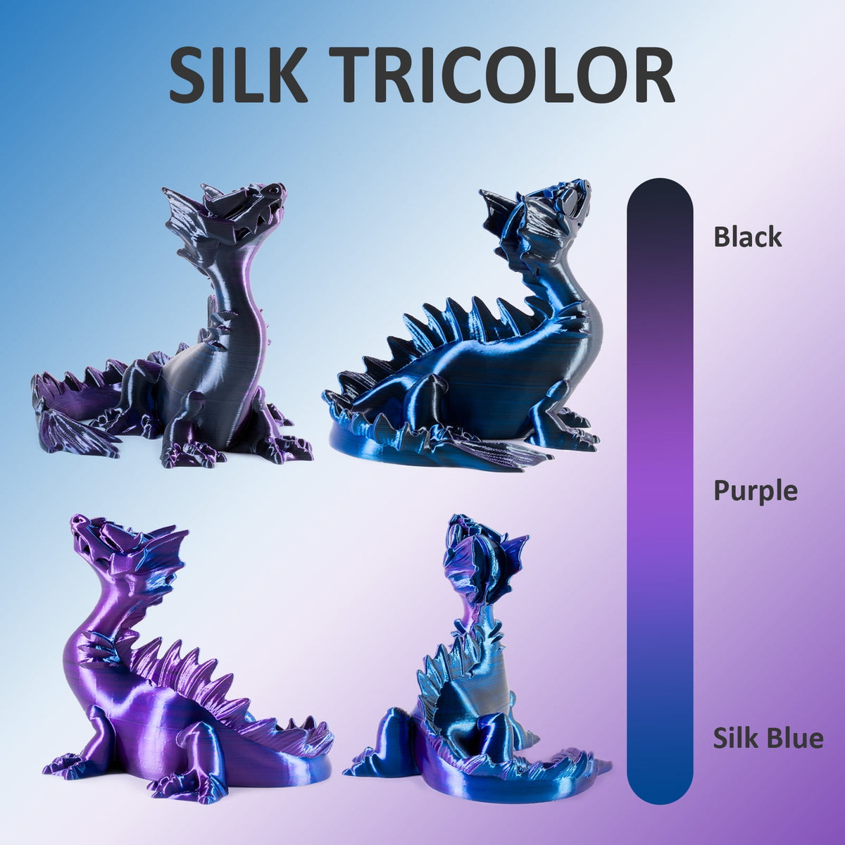 Geeetech Anti-silk type 3D Printer PLA Filament 1kg Toughness Enhanced Filament with 1.75mm Dimensional Accuracy +/-0.03mm, 1080 Feet per Roll, Vacuum Packaging Three-color blue, purple and black