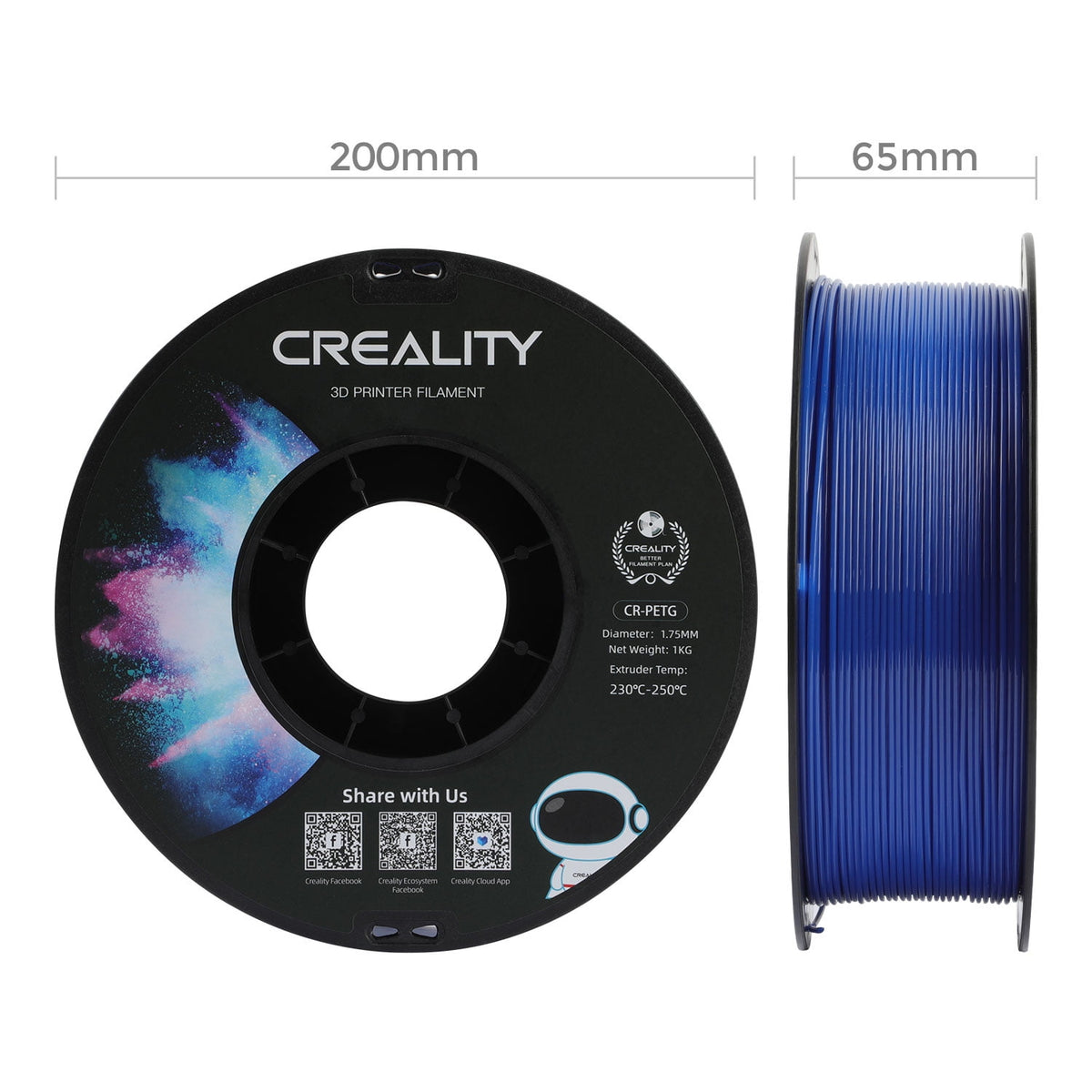 Creality PETG 3D Printer Filament 1.75mm 1kg/2.2lbs Non-Toxic Strong Toughness Filament Accuracy +/-0.02mm, White