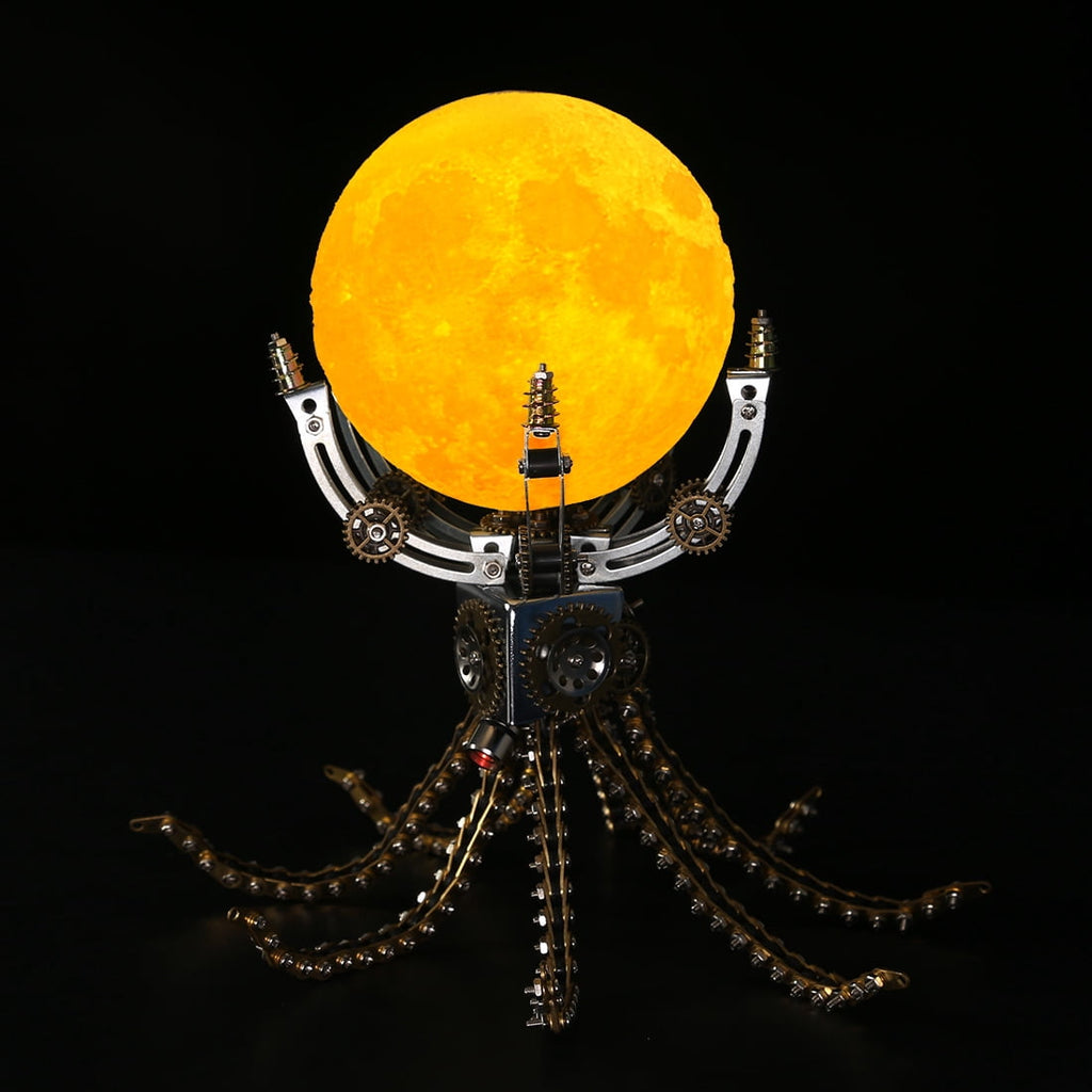 Mechanical Octopus 3D Metal Model Kit with Moon Lamp, Touch 3 Colors, Customizable Steampunk Puzzle & Desk Light, Perfect Room Decor and Gift Choice