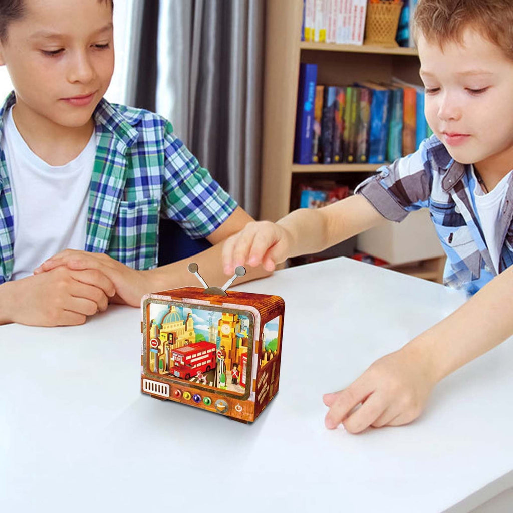 Yardvibe CityVision 3D Wooden Building Puzzle, TV-Shaped 3D Wooden Puzzle with LED Lights & Street View Inside, DIY Craft Model Kit for Adults, Elegant Home Decor & Creative Gift (Japan)
