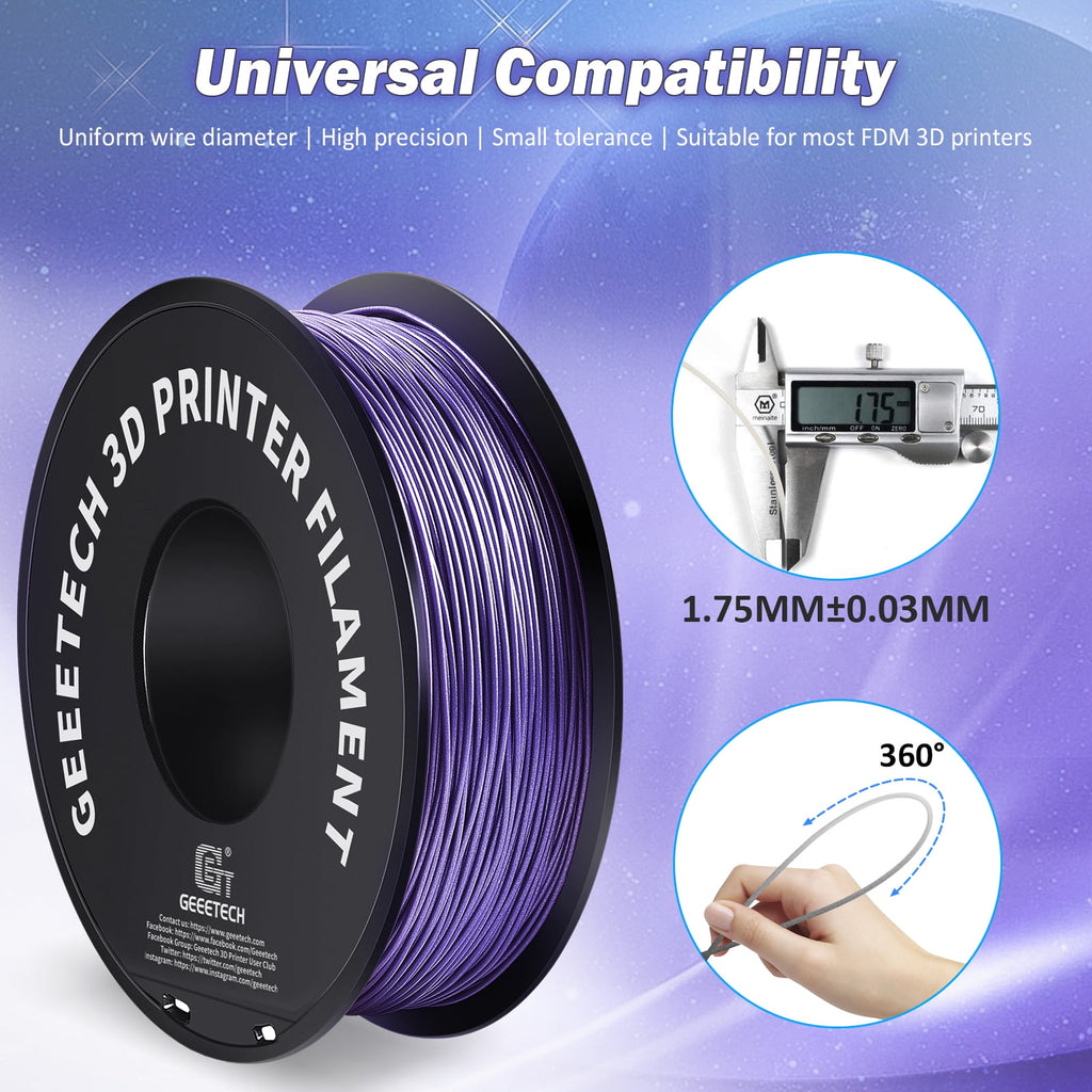 Geeetech PLA 3D Printer Filament, 1.75mm 1kg (2.2lbs) Spool, Dimensional Accuracy +/- 0.03 mm, 3D Printing Glitter Material Filament,Fit for Most FDM 3D Printers (silver)