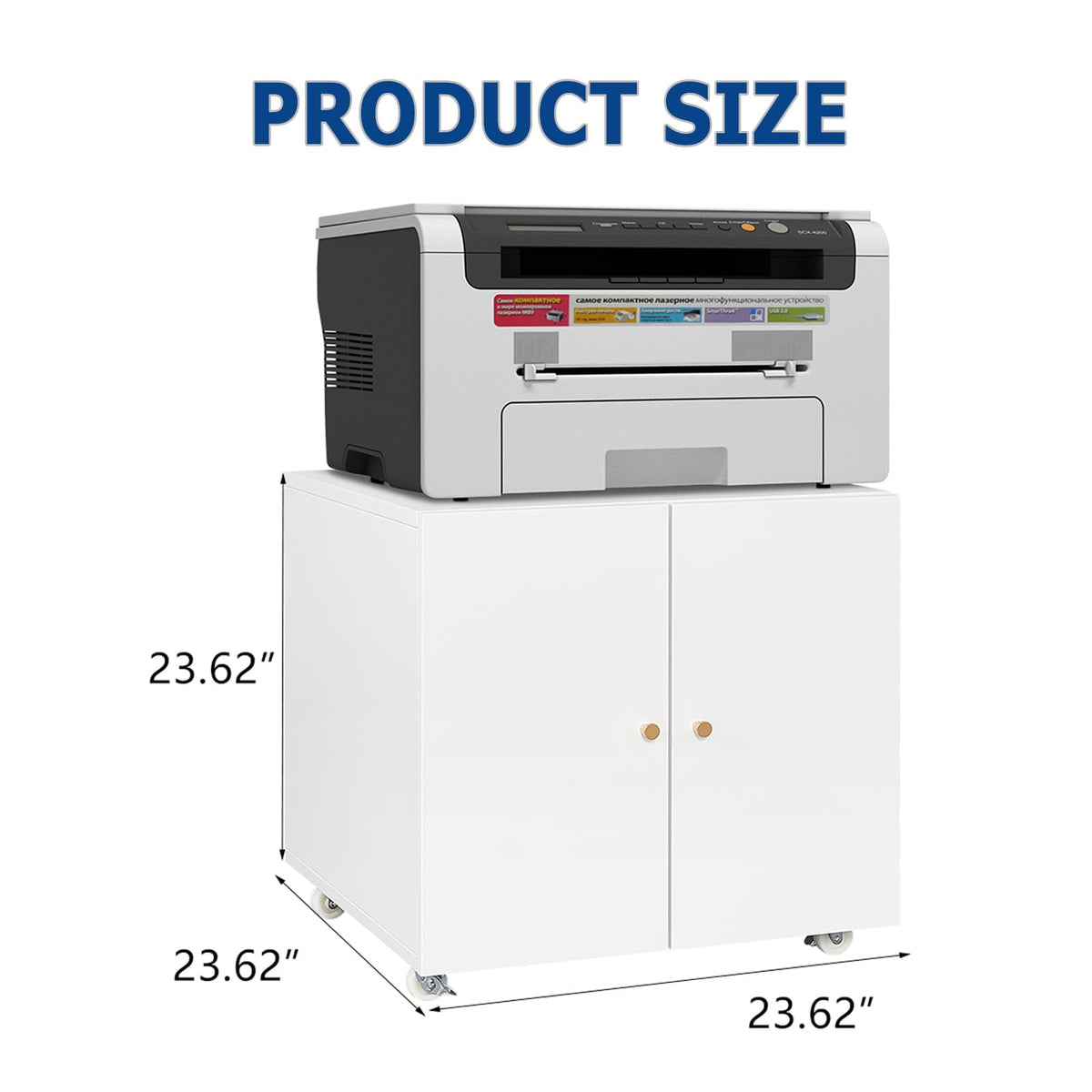 Heavy Duty Metal Printer Stand with Lockable Doors - Adjustable Shelf & Wheels - Large Mobile Filing Cabinet for Office Storage, 3D Printers, Copiers, Heat Press - 90kg Capacity - White, Big