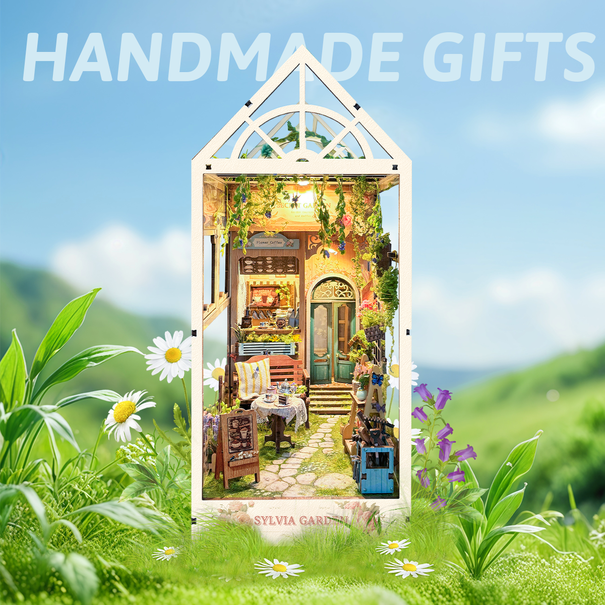 Strucwood DIY Book Nook Kit Sylvia Garden Wooden Puzzles with LED Dust Cover,3D Crafts Hobbies Gifts for Adults(SQ-22)
