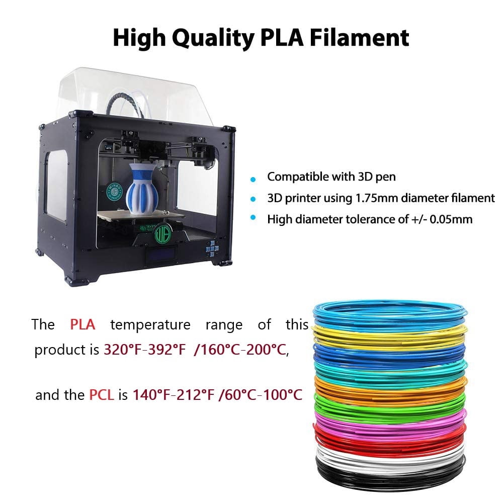 3D Pen PLA Filament Refills, 1.75mm PLA Filament Pack of 20 Colors Each Color 16 feet, Total 320 Feet, Create Professional Safety Refill for Kids, for 3D Pens and 3D Printers Arts