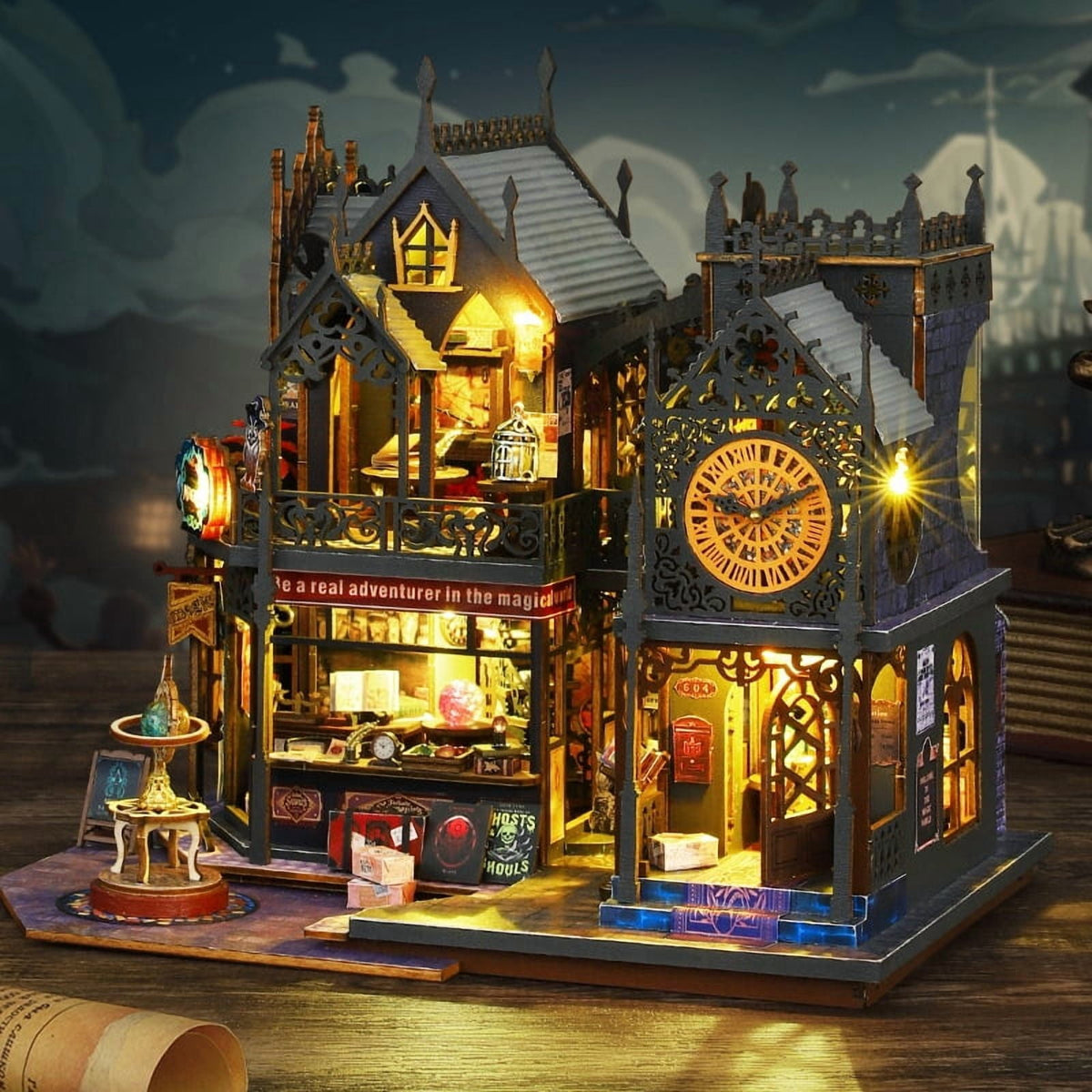 MOJINO Magic Book Nook Kit for Adults, DIY Miniature House Kit with LED Light, 3D Wooden Puzzle, Christmas Bookshelf Decor, Birthday Gift for Book Lovers