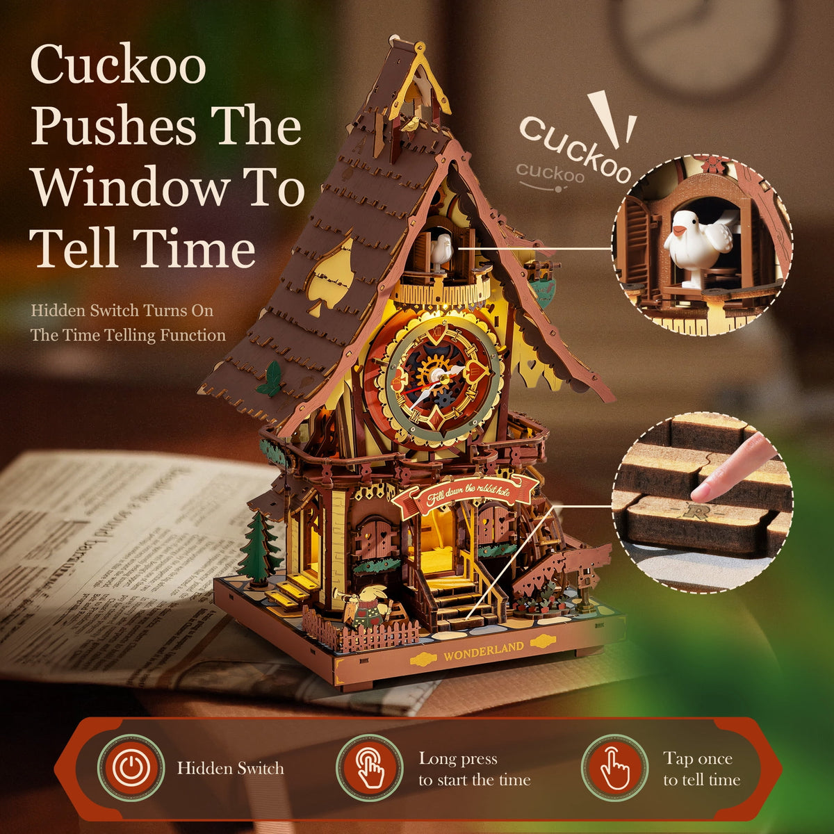 Robotime Cuckoo Clock Wood 3D Puzzles DIY Craft Kit for Adults 435 Pieces