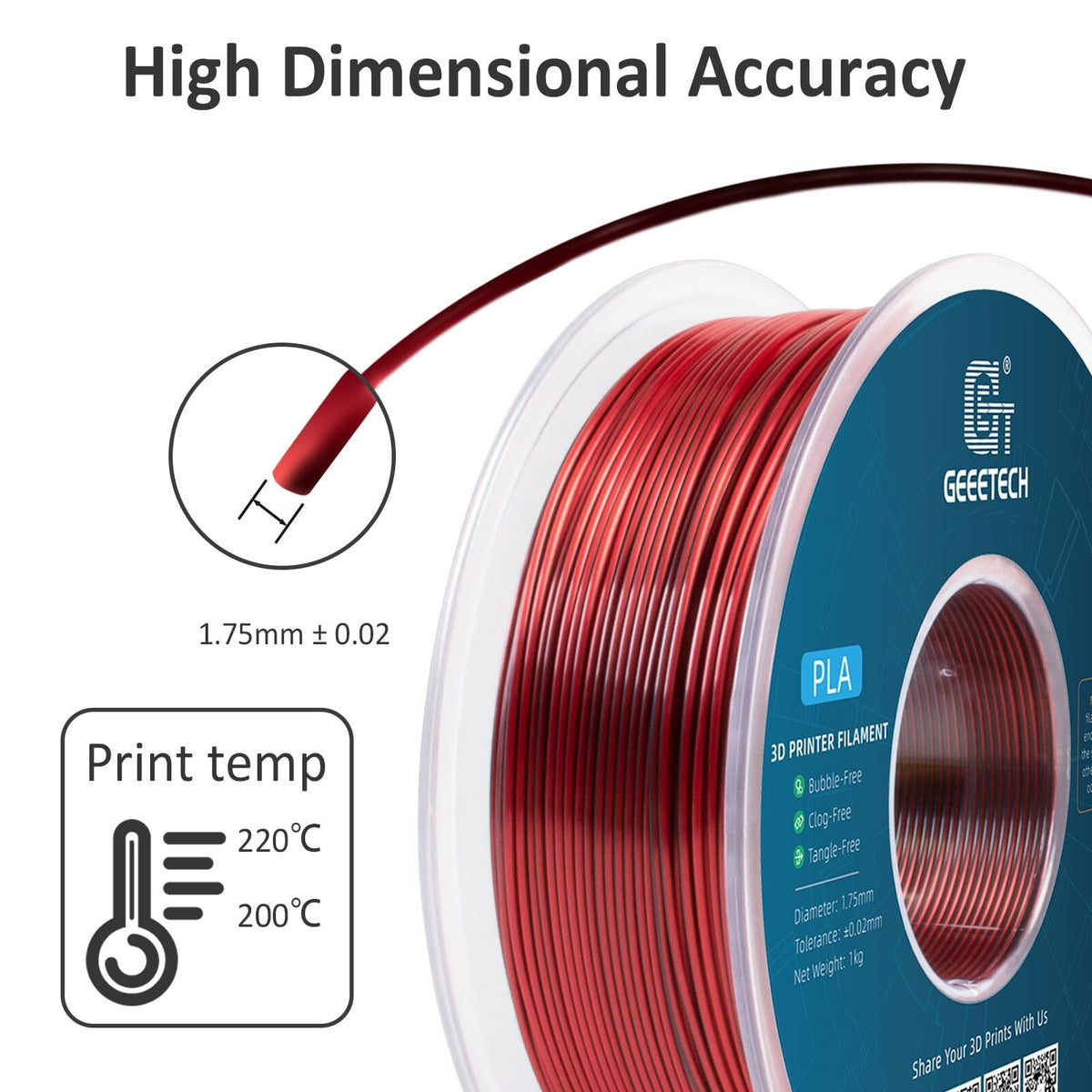Geeetech Anti-silk type 3D Printer PLA Filament 1KG Toughness Enhanced Filament with 1.75mm Dimensional Accuracy +/-0.03mm, 1080 Feet per Roll, Vacuum Packaging Two-tone gold copper
