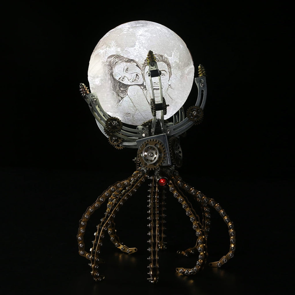 Mechanical Octopus 3D Metal Model Kit with Moon Lamp, Touch 3 Colors, Customizable Steampunk Puzzle & Desk Light, Perfect Room Decor and Gift Choice