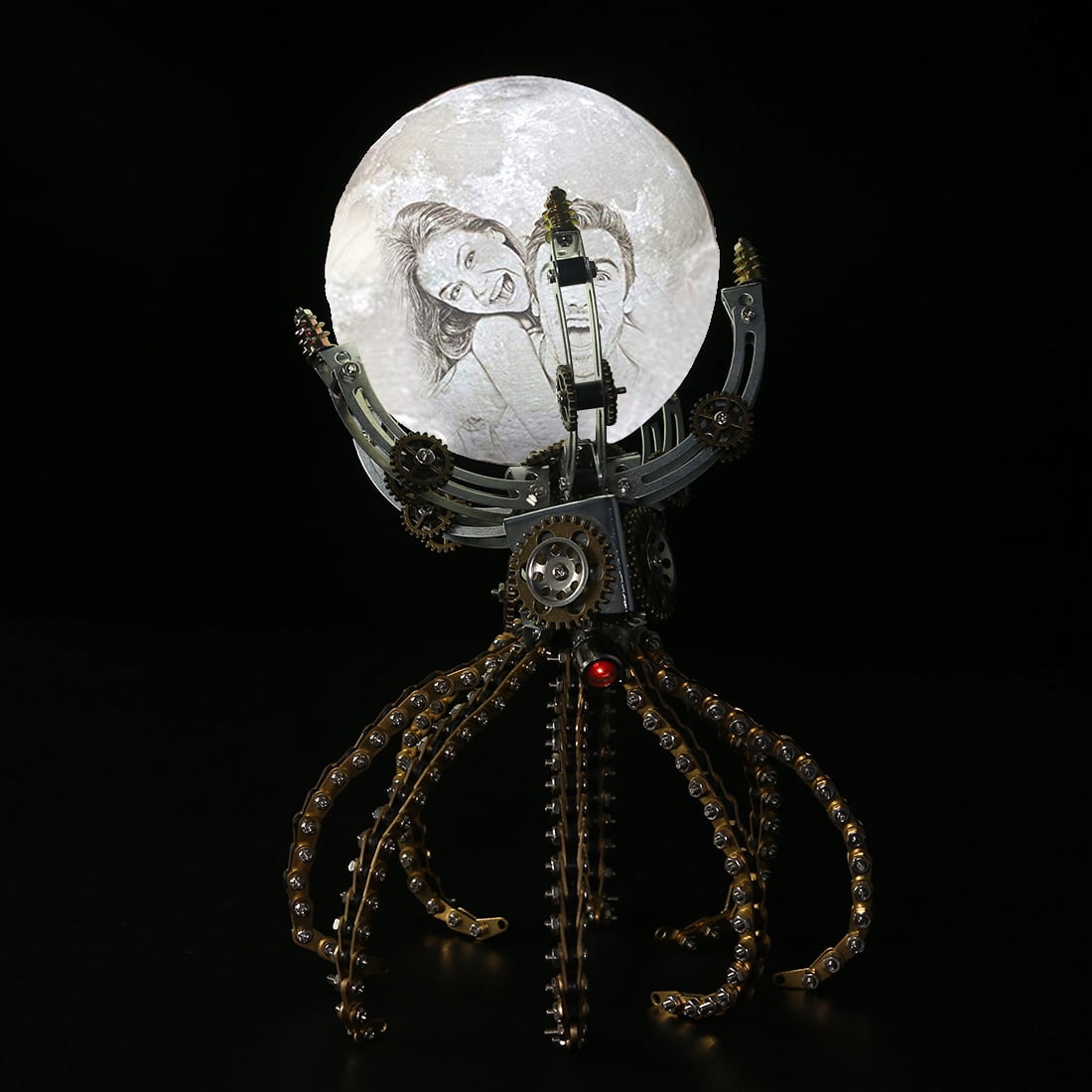 Mechanical Octopus 3D Metal Model Kit with Moon Lamp, Touch 3 Colors, Customizable Steampunk Puzzle & Desk Light, Perfect Room Decor and Gift Choice