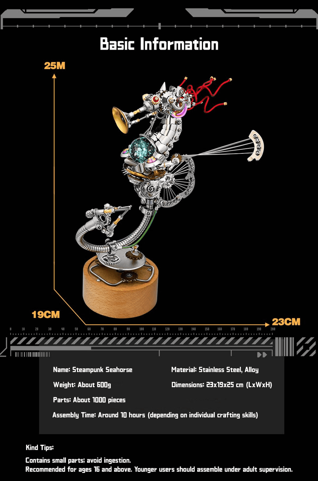 3D Metal Puzzles Steampunk Giant Squid Model Kit, 295+PCS DIY Assembly, Animal Metal Puzzle for Adults & Teens 16+, Exquisite Desktop Display for Home and Office Decor