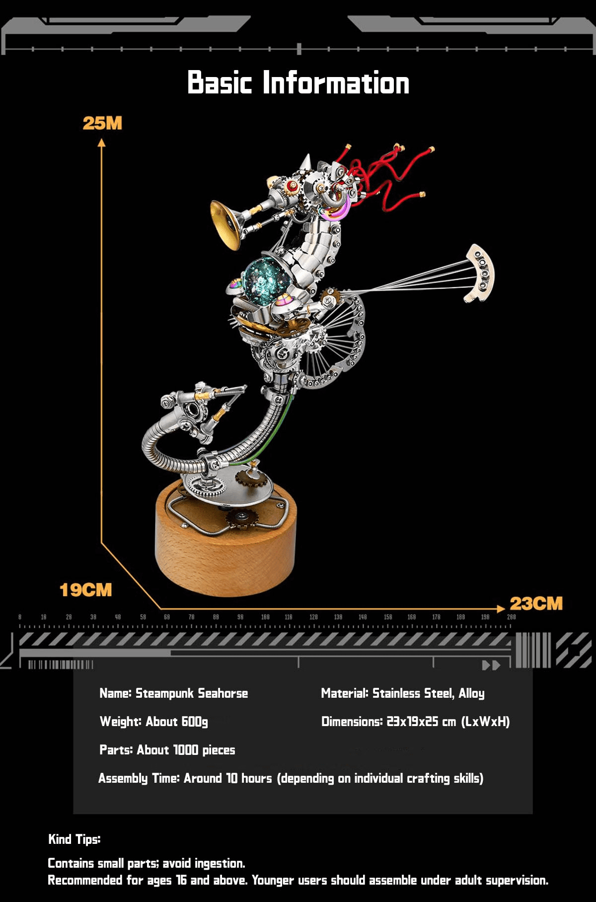 3D Metal Puzzles Steampunk Giant Squid Model Kit, 295+PCS DIY Assembly, Animal Metal Puzzle for Adults & Teens 16+, Exquisite Desktop Display for Home and Office Decor