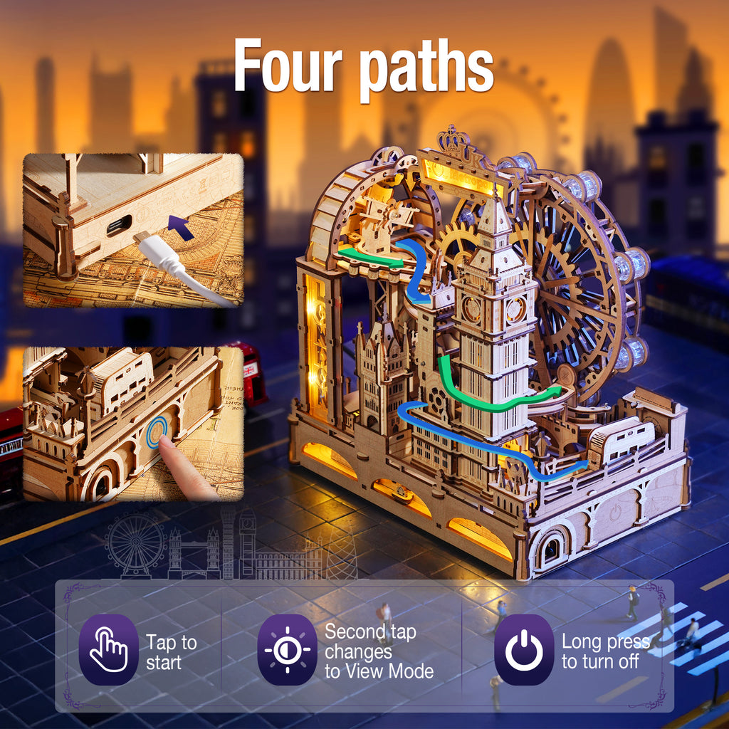 Robotime 3D Wooden Puzzles for Adults , 431-Piece Marble Run Building Kit with LED - Marble Travel London