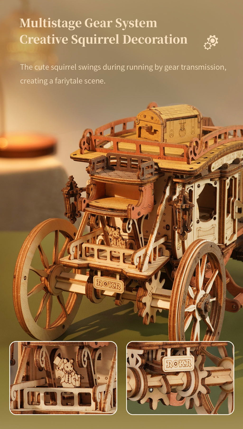 Robotime 3D Wooden Puzzles for Adults Music Box Model Car Stagecoach Toys Gift for Teens Adult