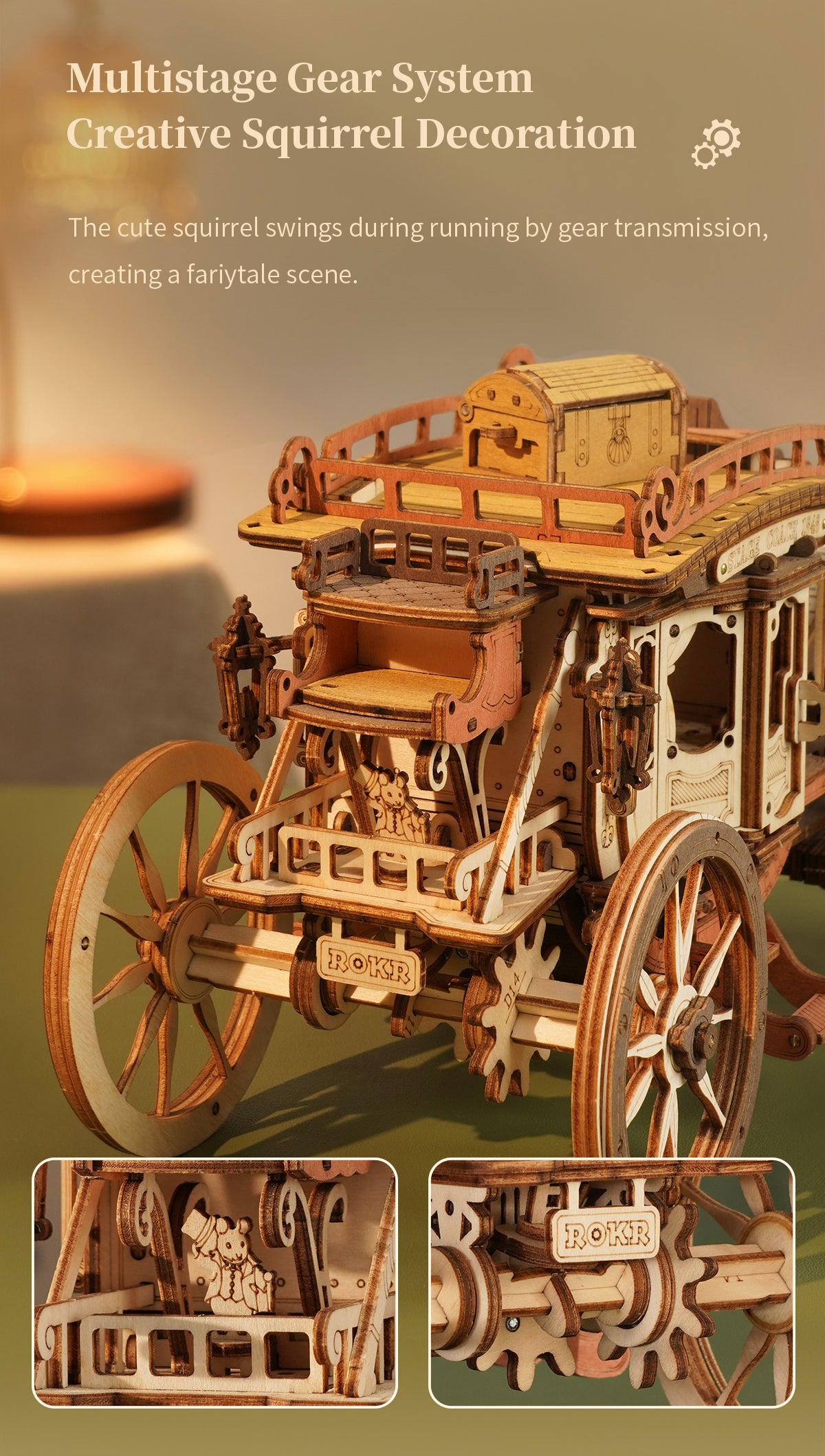 Robotime 3D Wooden Puzzles for Adults Music Box Model Car Stagecoach Toys Gift for Teens Adult