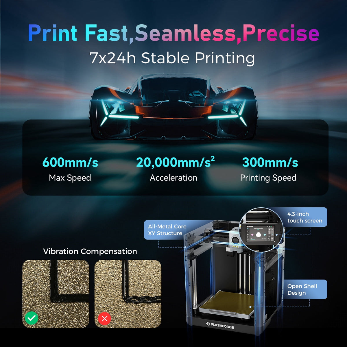 Flashforge AD5X 3D Printer, Multi-Color Printer with Display Screen, 600mm/s High Speed, 1 Count, Black