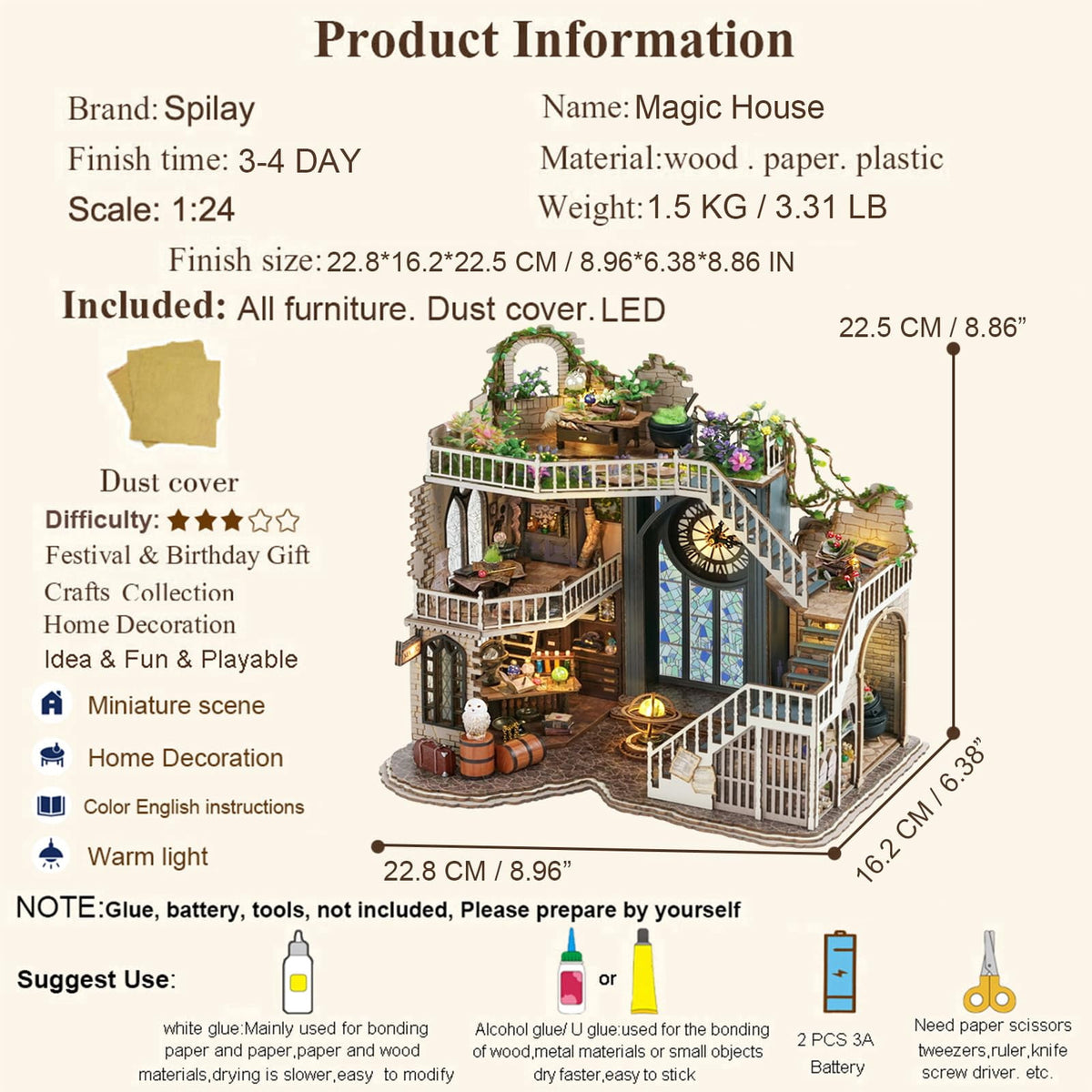MOJINO Magic Book Nook Kit for Adults, DIY Miniature House Kit with LED Light, 3D Wooden Puzzle, Christmas Bookshelf Decor, Birthday Gift for Book Lovers
