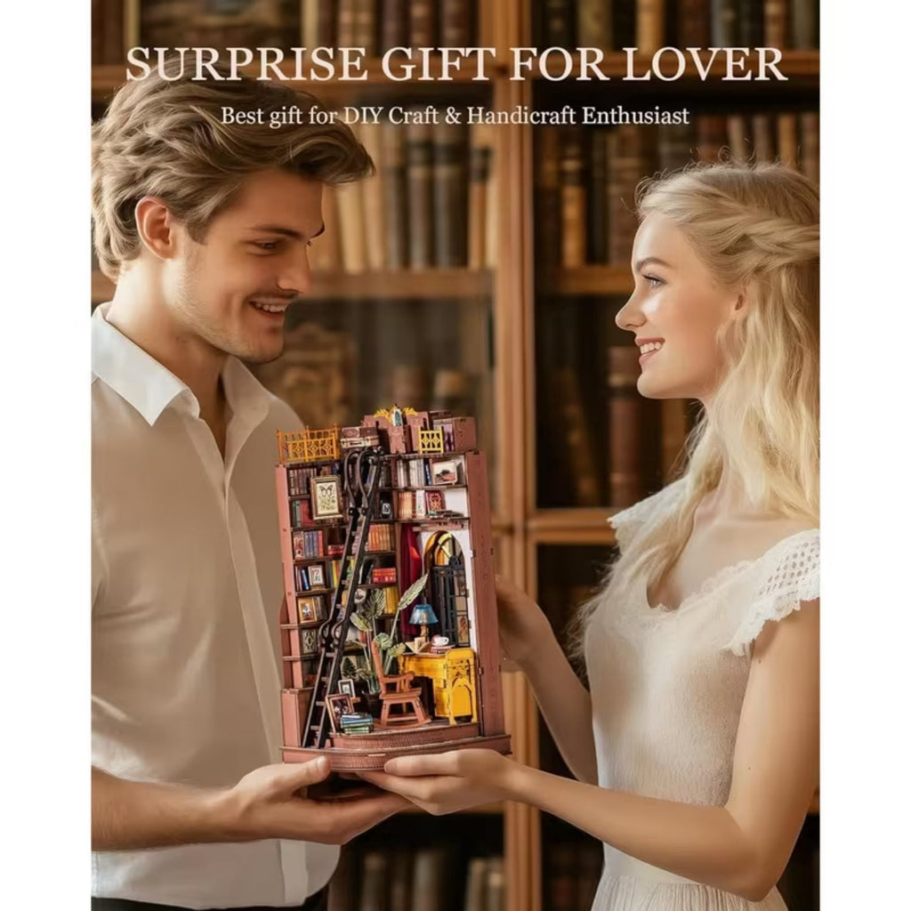 Downton Abbey Bookstore Book Nook Kit, 3D Wooden Puzzle DIY Miniature Downton Study Dollhouse