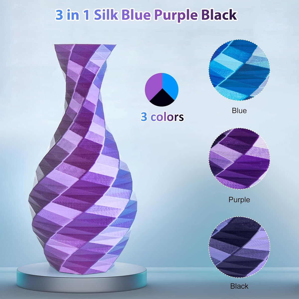 Multicolor 3D Printer Filament,Dual/Tri Color 1.75mm PLA Silk Shiny Printing Filament,250g(0.55lbs) Fit Most FDM 3D Printer